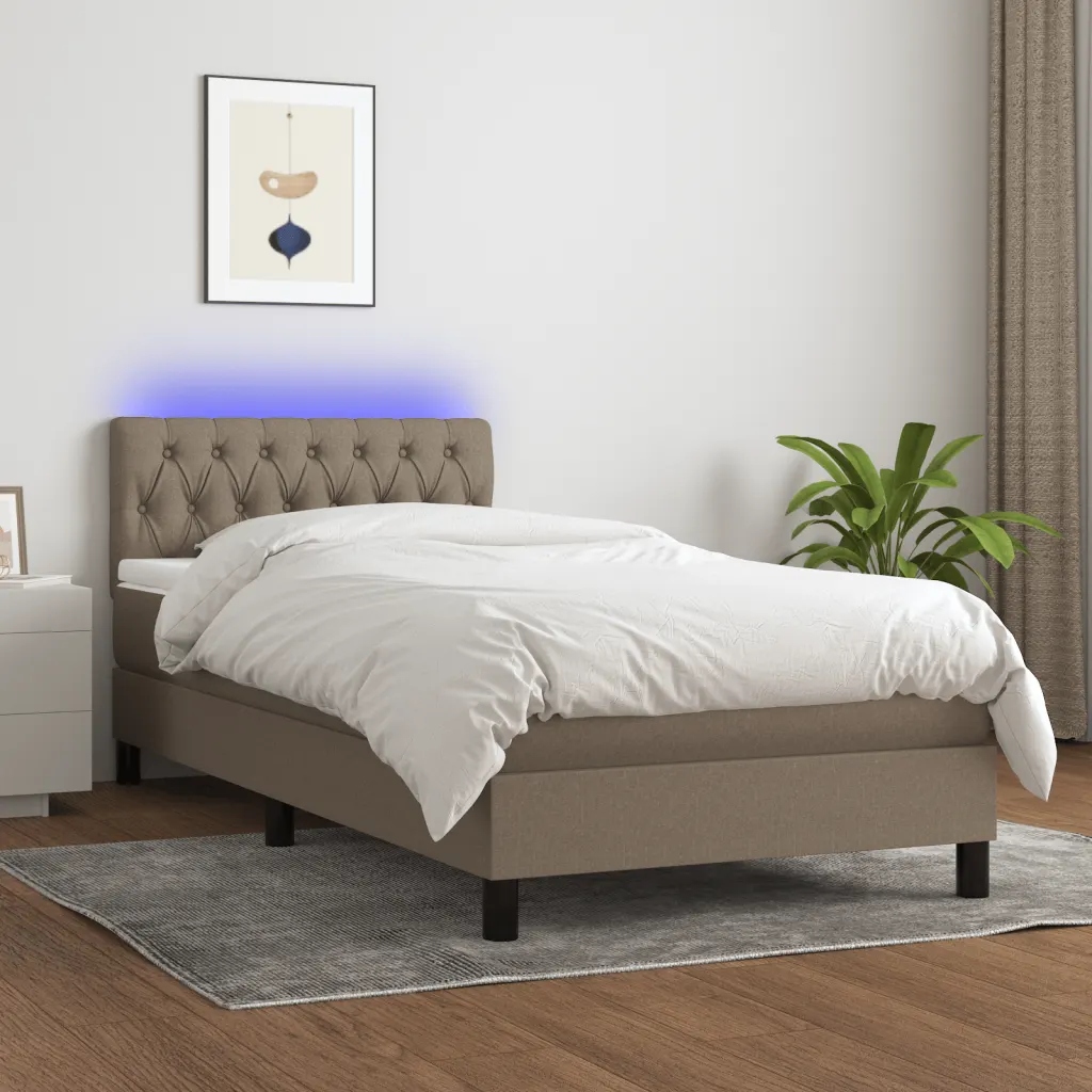 Box spring postel s matrací a Led taupe 90x200 cm textil Hnědošedá 3133369