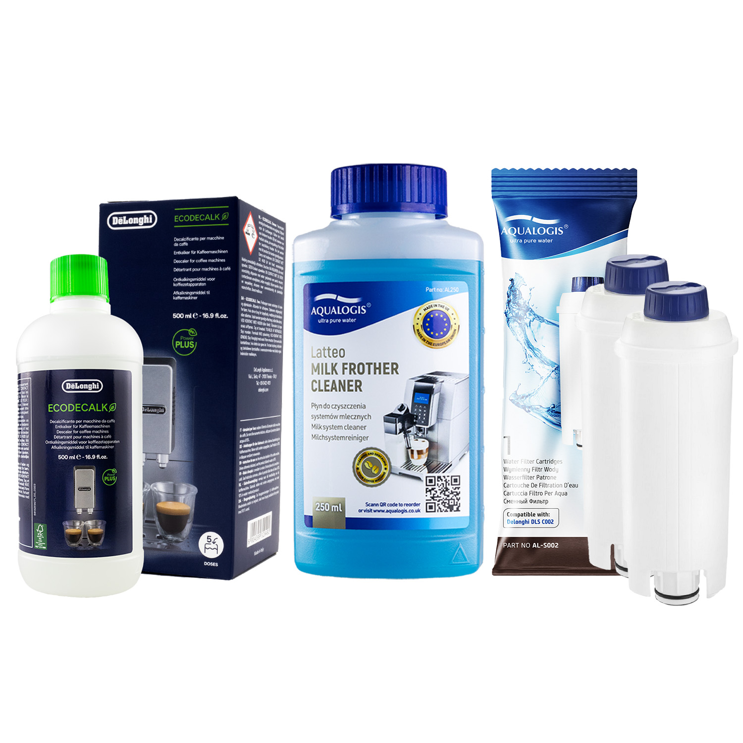 2x Filtr do kávovaru Delonghi AL-S002 EcoDecalk 500 ml Tekutina 250 ml