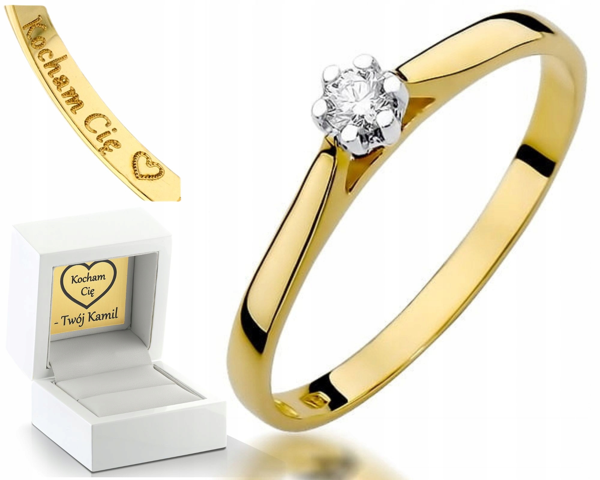 Diamantový Prstýnek Prstenn Ze Žlutého Zlata, Gravírování Bonus , Dárek 585