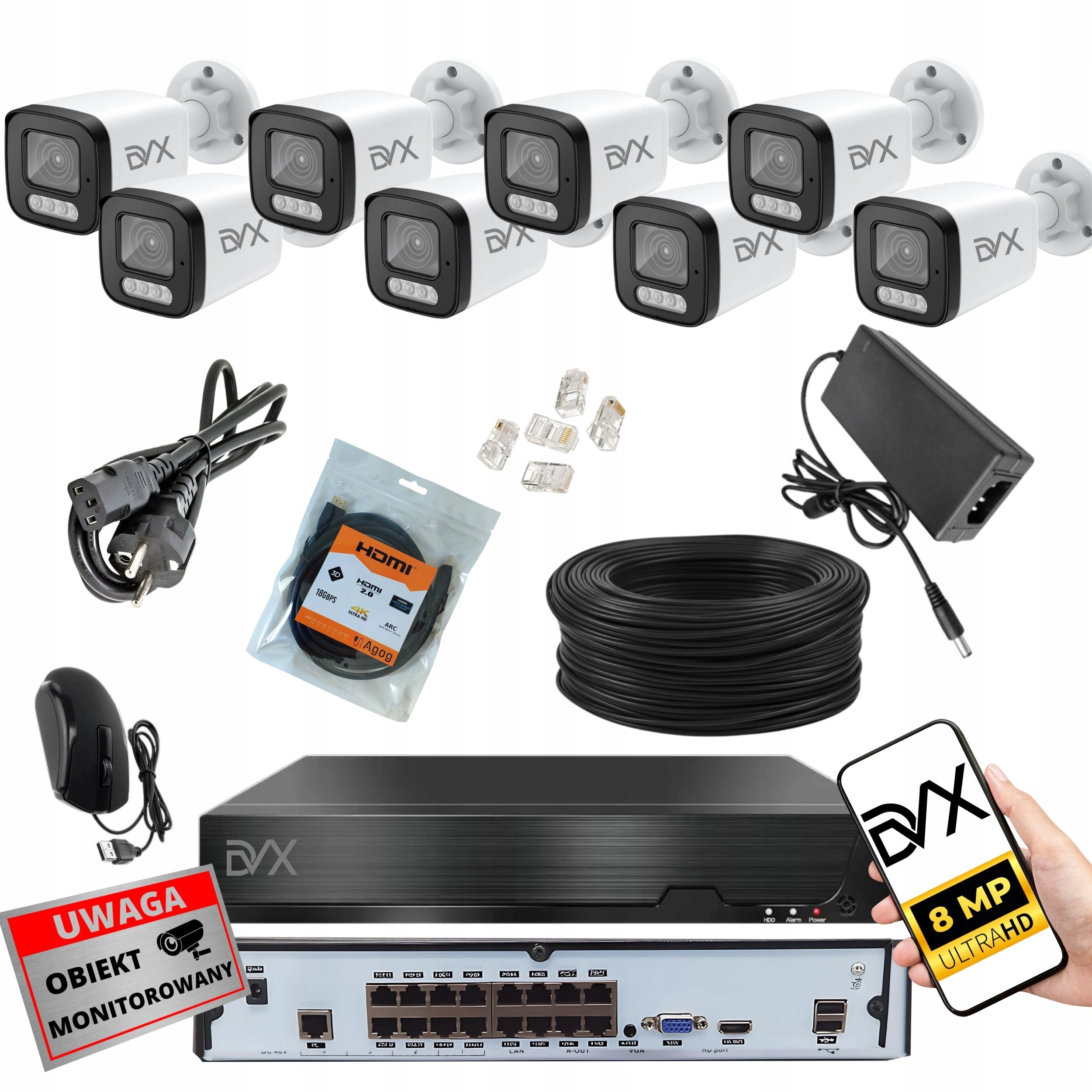 Sada Kamier x8 PT8L Monitoring Ip Poe 8MP 4K Uhd Rekordér P8CH Nvr