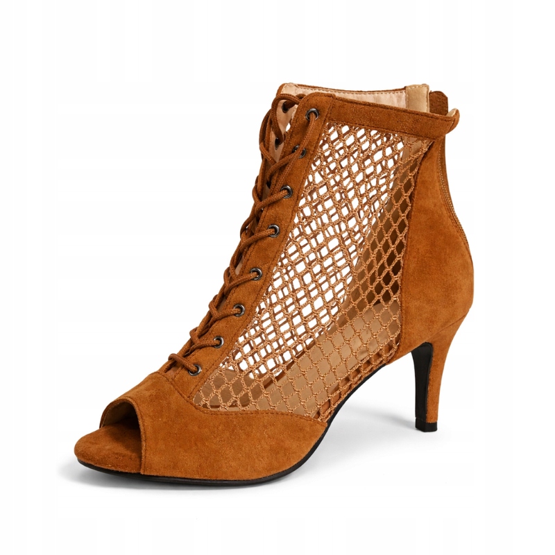 Buty taneczne damskie EU39 brązowe siatka zamsz obcas 8 cm