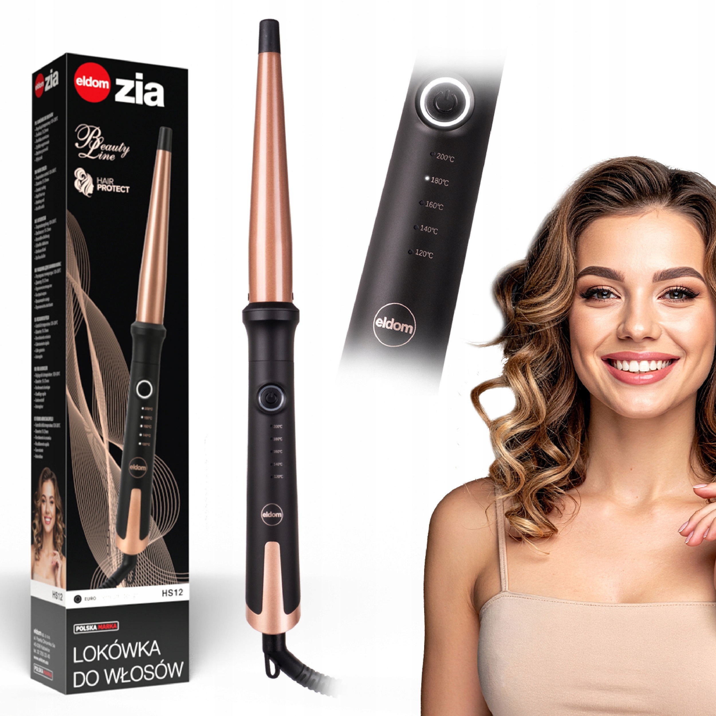 Lokówka Stożkowa Do Włosów Ceramiczna 120-200°C Loki Fale HS12