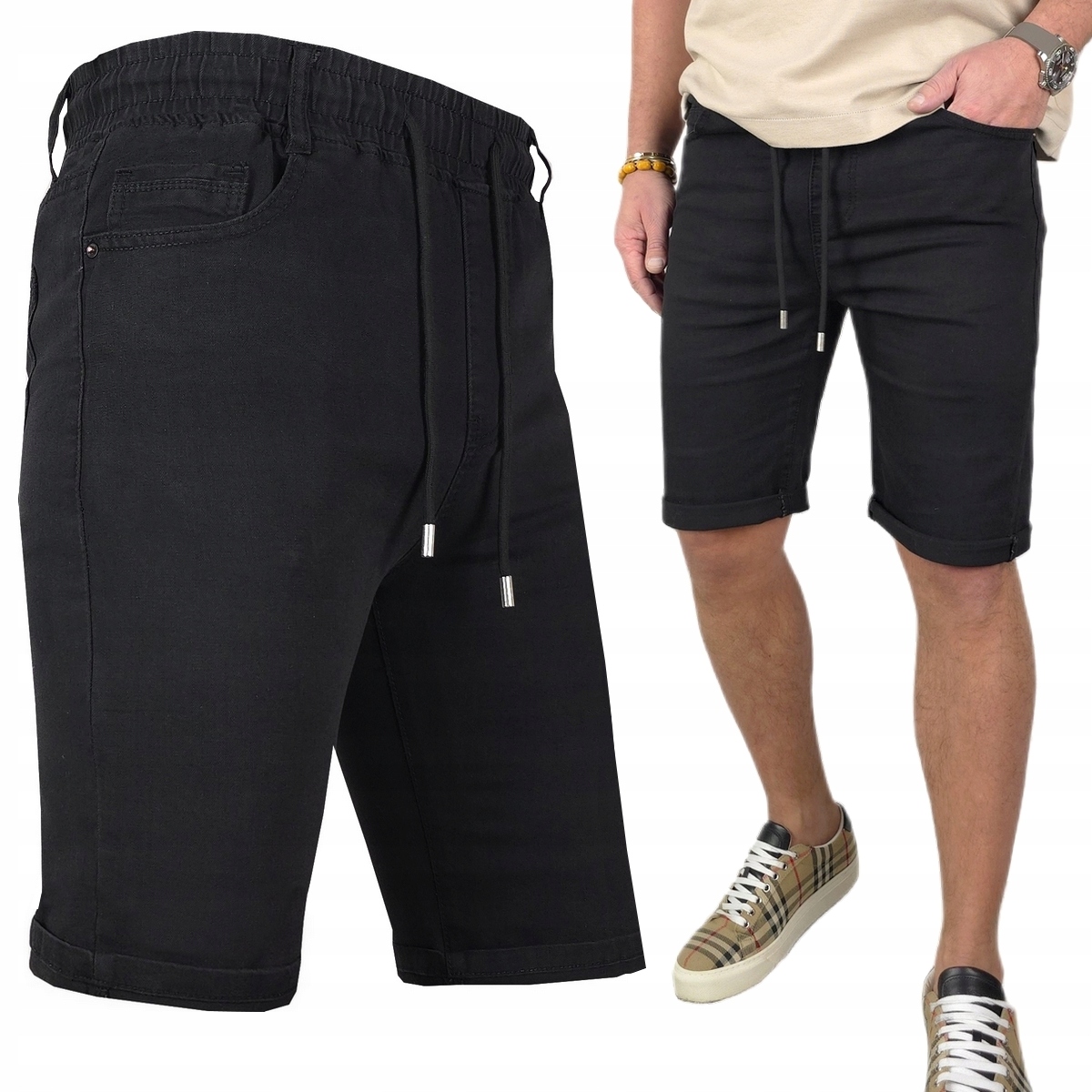 Spodenki męskie Jeansowe krótkie spodnie Z Kieszeniami Pas Z Gumką, 517 4XL