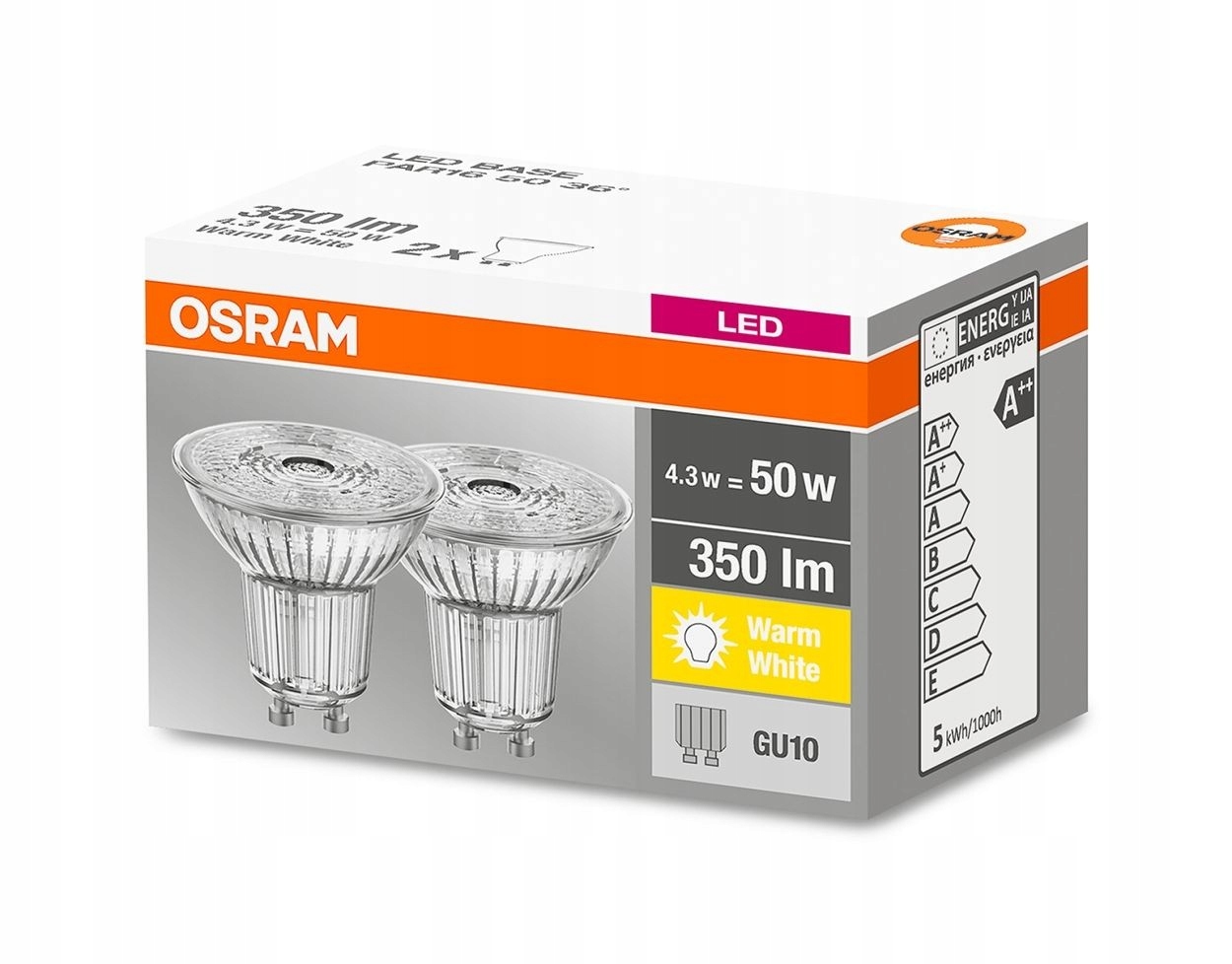 

2x Żarówka Led GU10 4.3W 2700K 350lm Szklana Osram