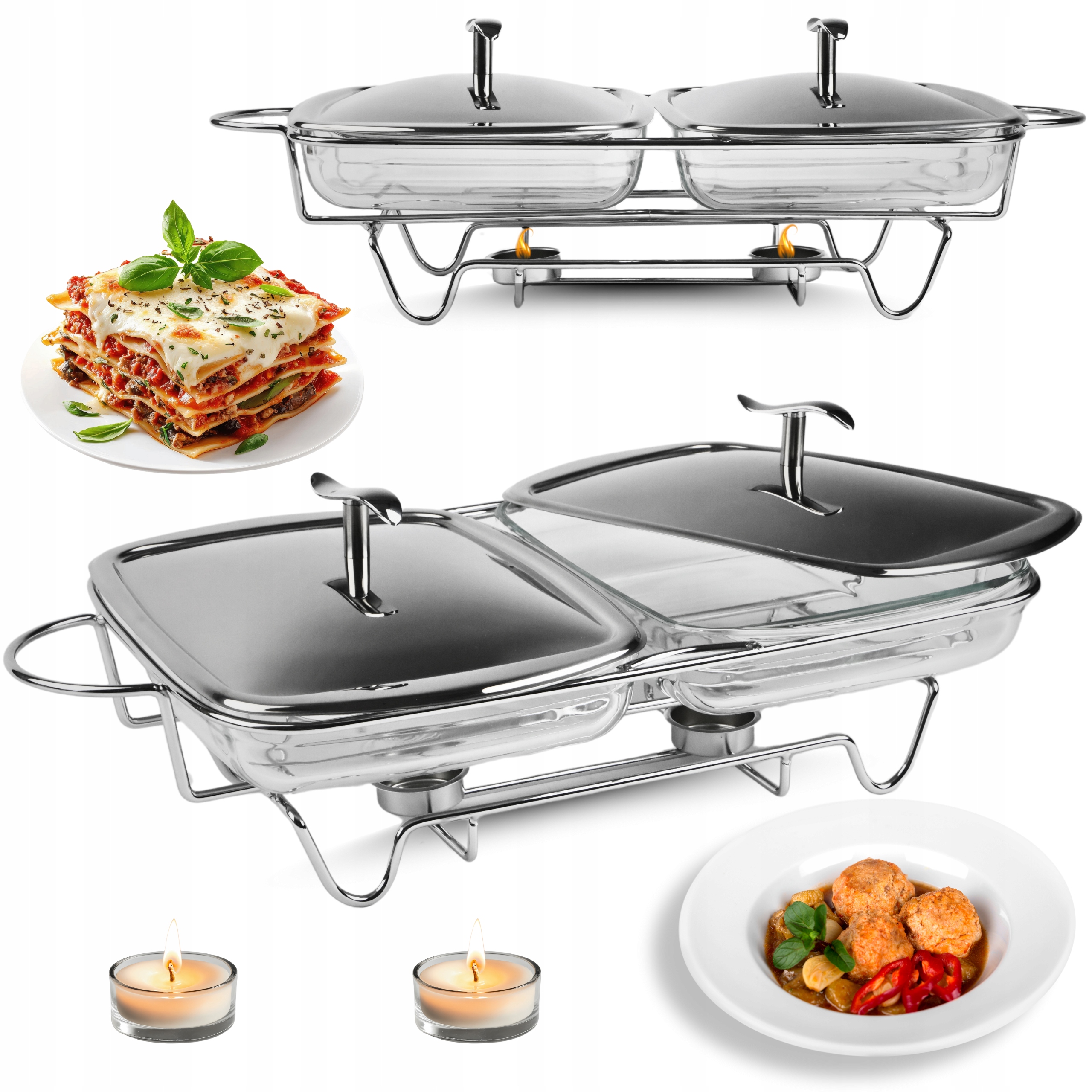 Žáruvzdorná Nádoba S Ohřívačem, Dvojitá, 4L S Víkem Pro Zapékání