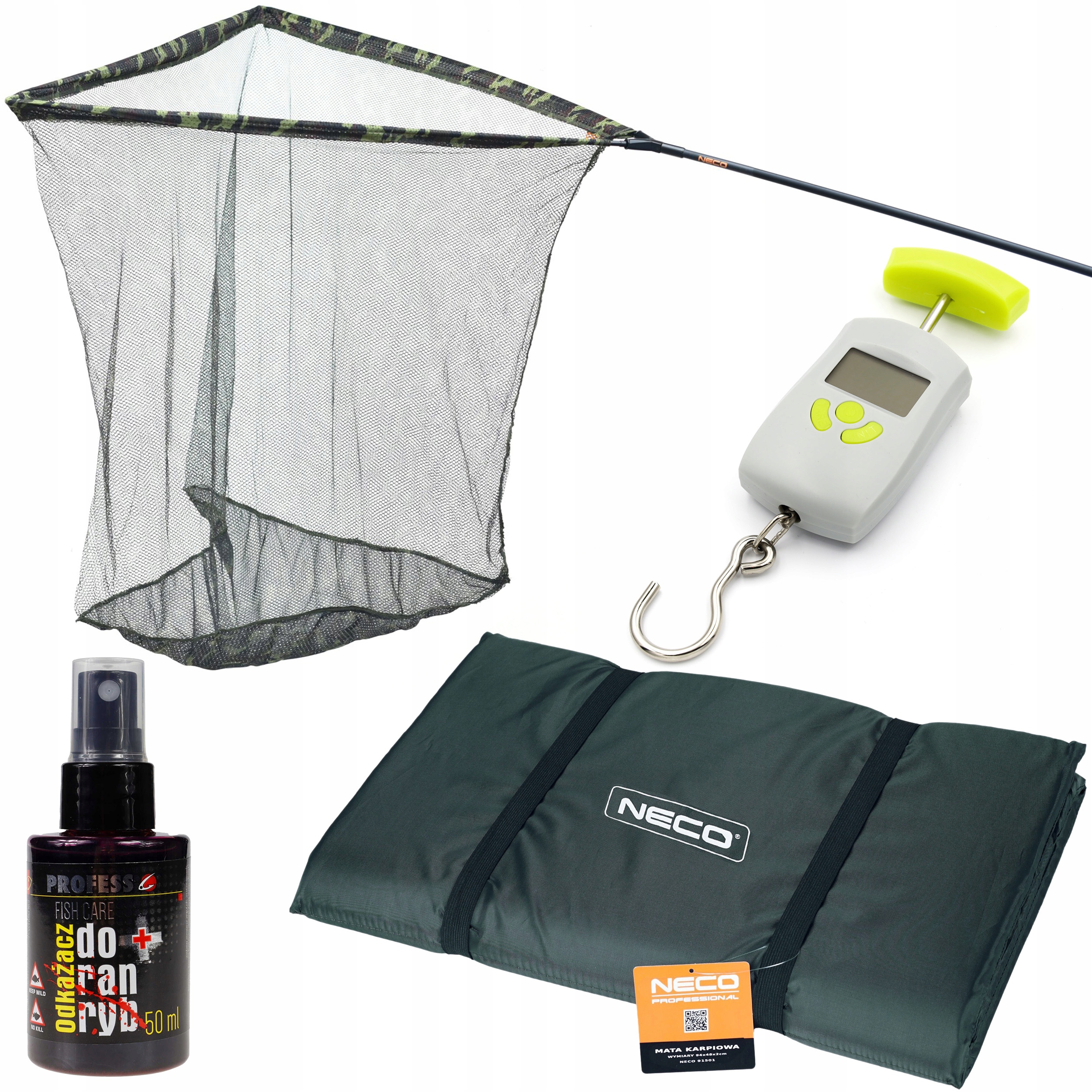 Velký Rybářský Set Podběrák Kaprová Podložka Váha Dezinfekční Přípravek Na Rány