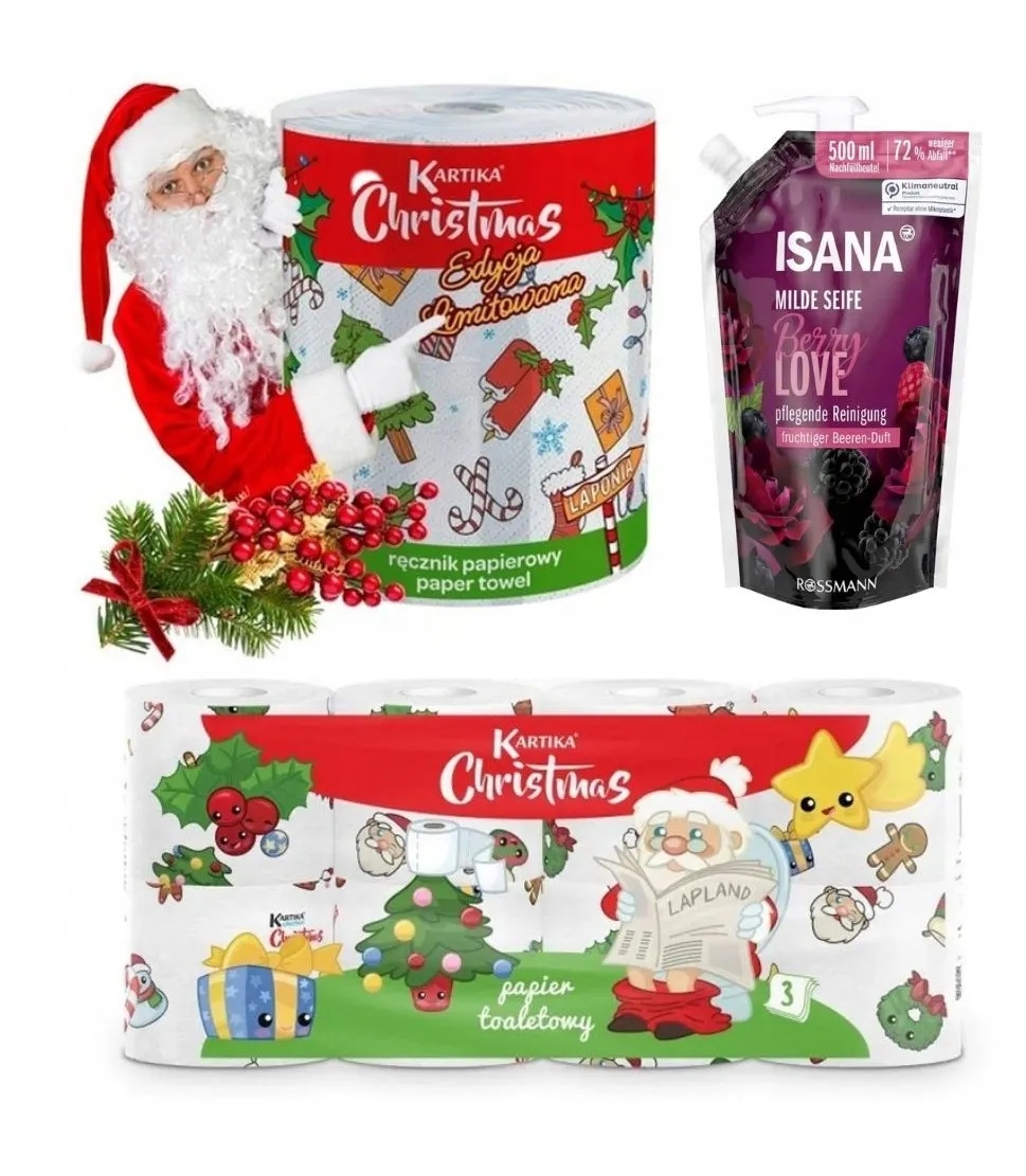 Levně Sada vánočních ozdob do domácnosti Ručník Toaletní Papír Mýdlo Berry Love