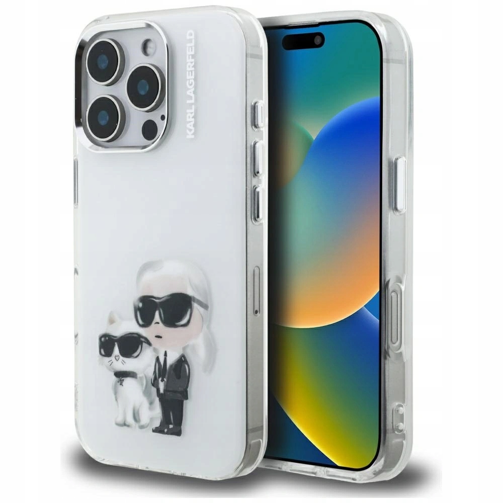 Pouzdro Karl Lagerfeld IML Aquarelle Karl & Choupette & Logo pro iPhone 16 Pro