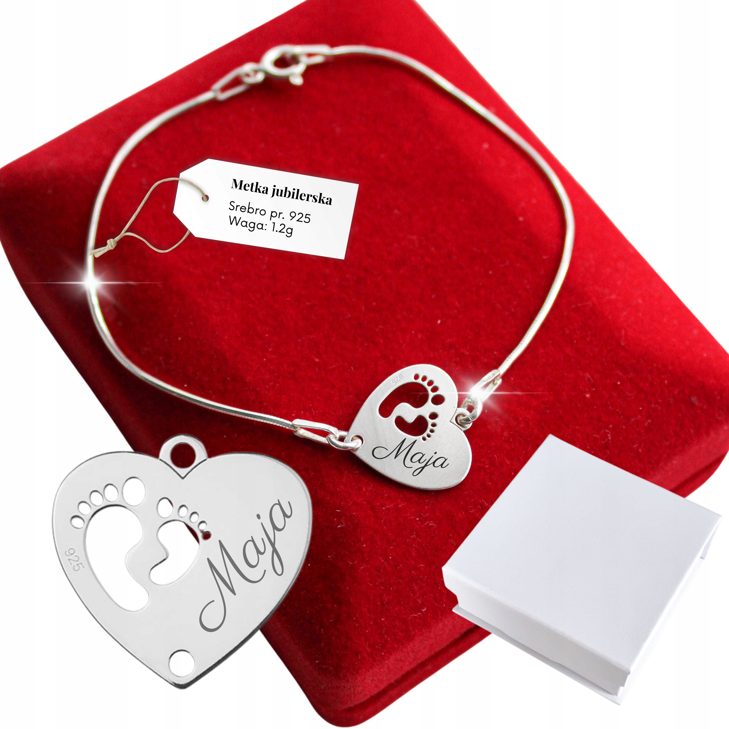 

Srebrna Bransoletka 925 Grawer Serce Stópki Mama