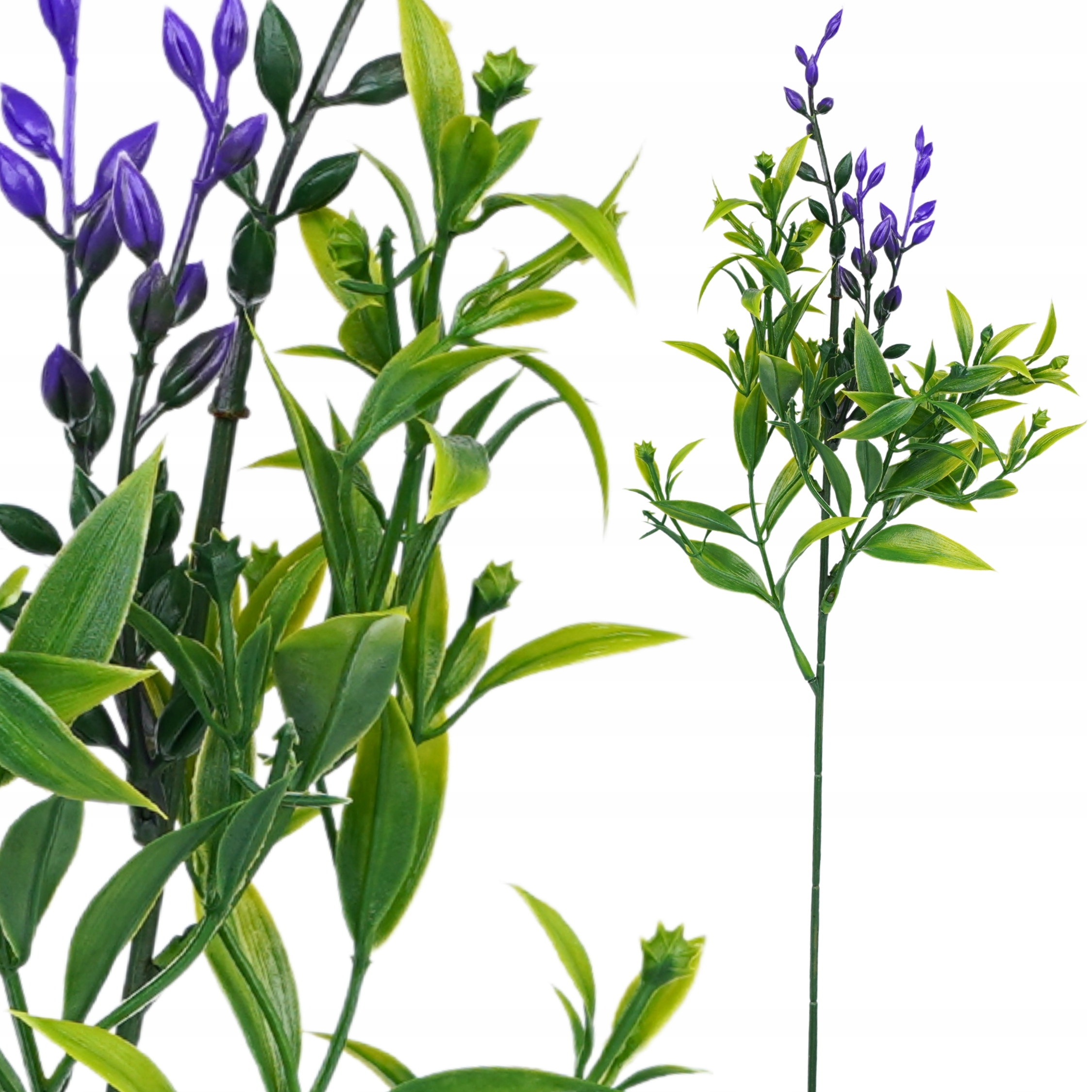 SZTUCZNE KWIATY RUSKUS GAŁĄZKA LIŚCI ZIELONYCH NA STROIK FIOLETOWA 56cm