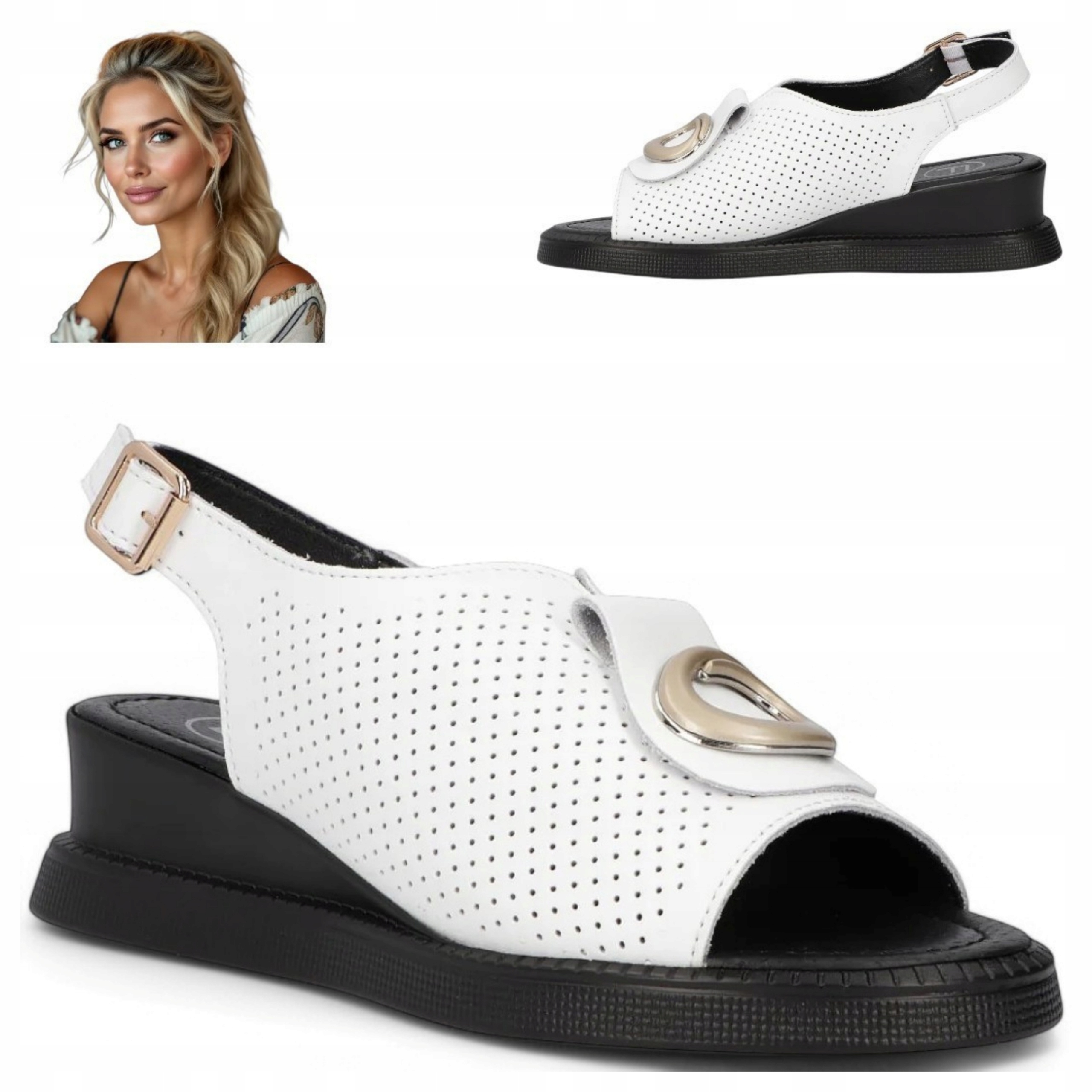 Dámské kožené sandály 37 Filippo na klínku, bílé, elegantní, pohodlné