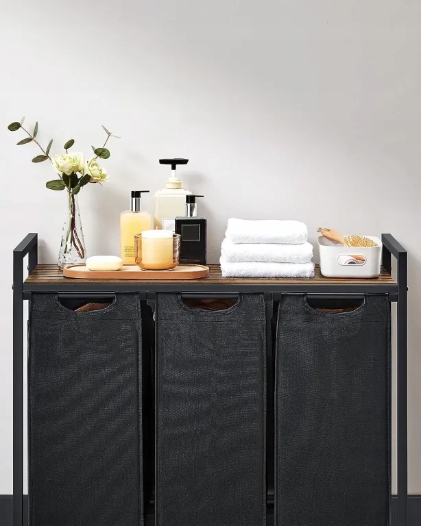 Kosz na pranie 3 komory z półką Kolor czarny