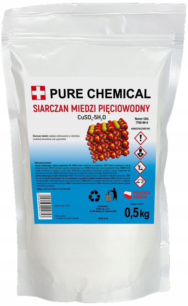 SIARCZAN MIEDZI PIĘCIOWODNY CUSO4 CZYSTY 0,5kg BEZ DODATKÓW