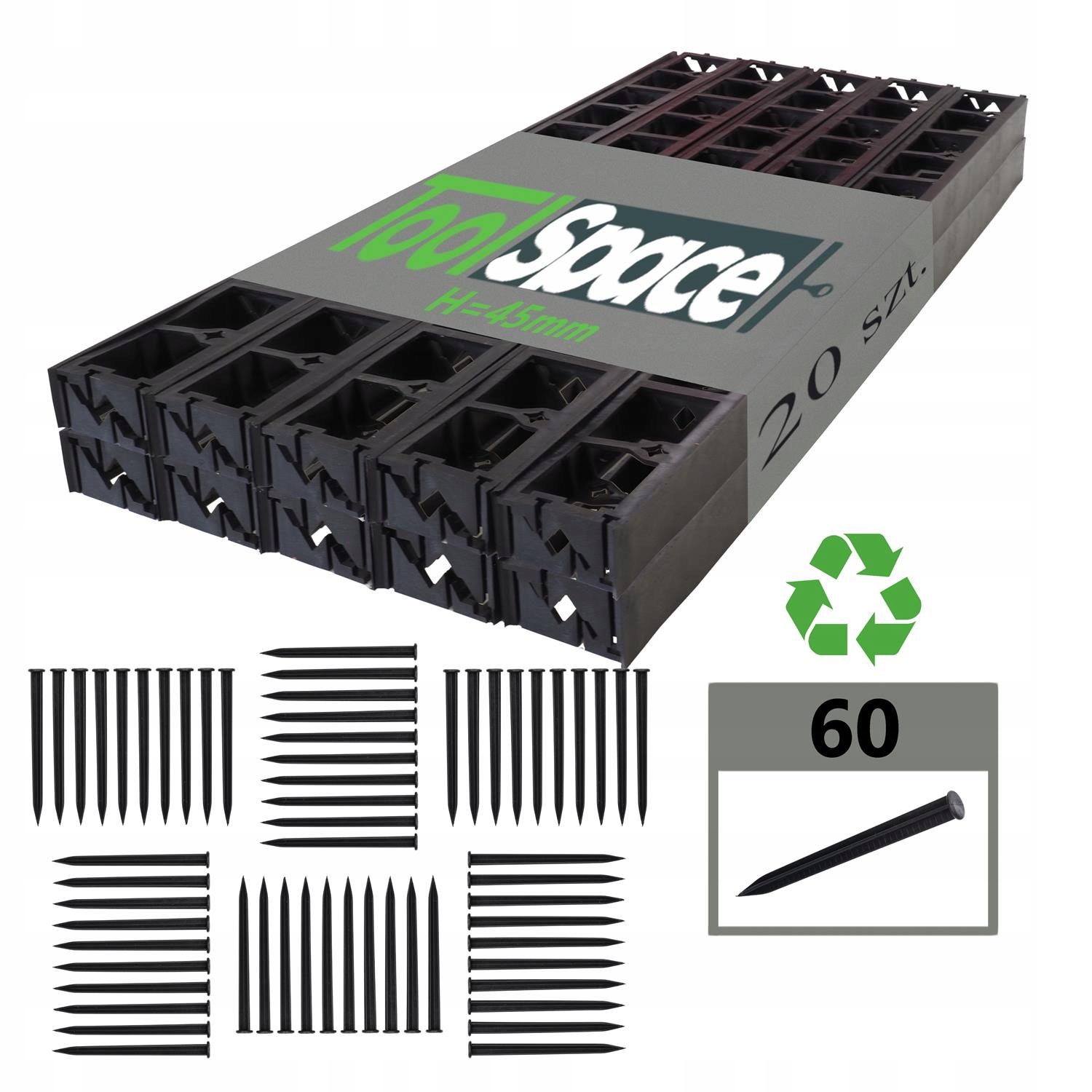 

Obrzeże Trawnikowe Ogrodowe 20m i 60 kotew H 45mm