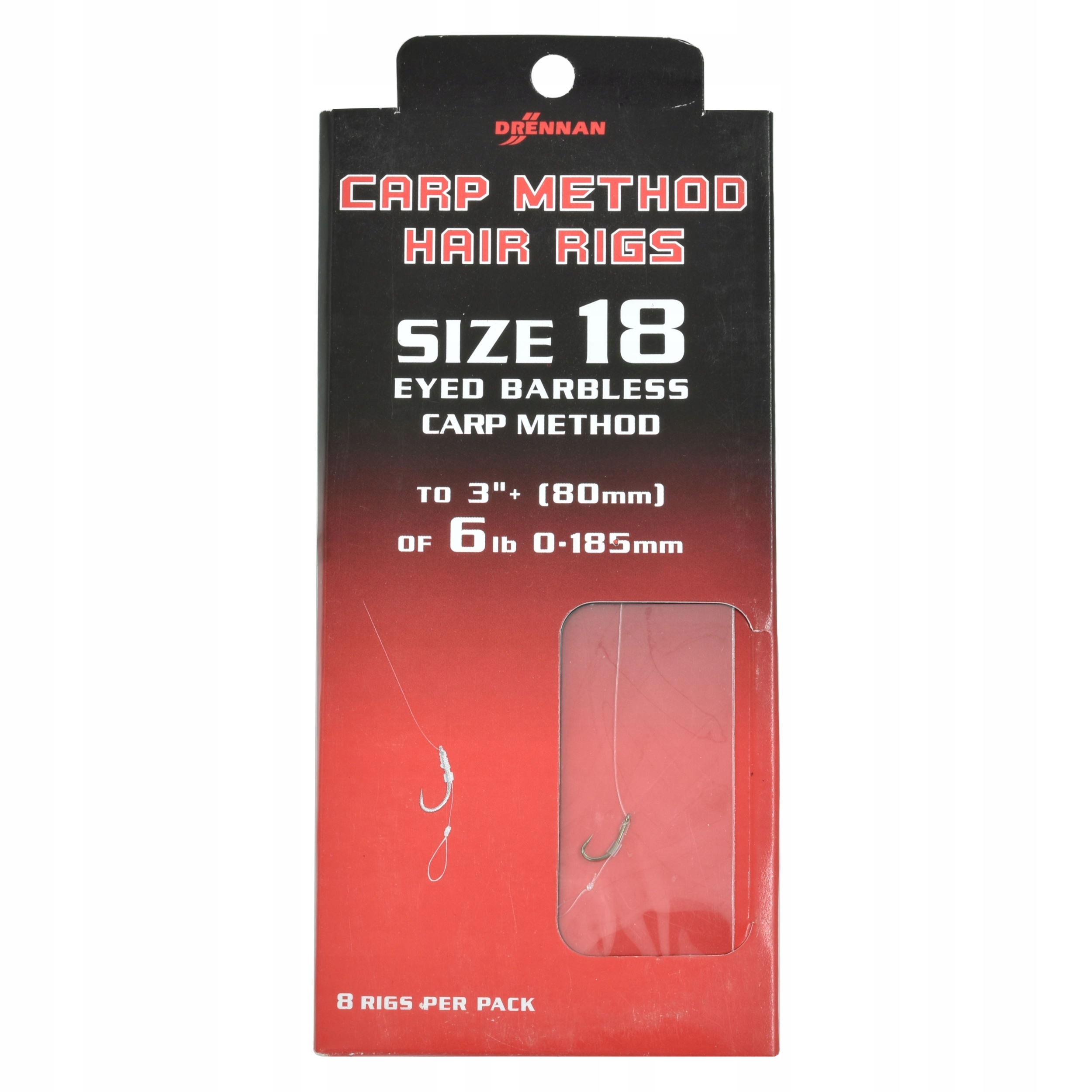 Haki bezzadziorowe przypon z włosem Drennan Carp Method 0.185mm #18 8szt.