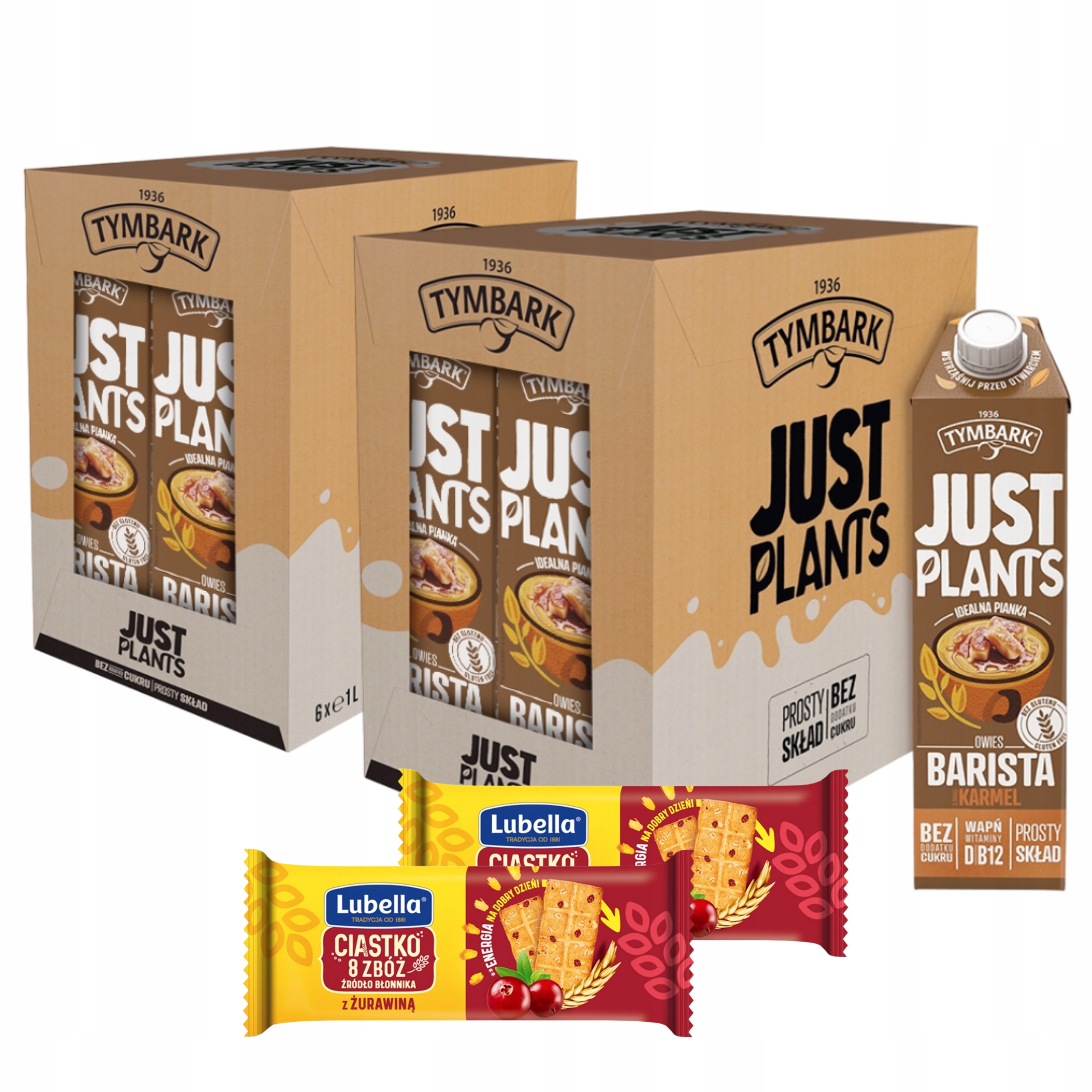 Tymbark Just Plants Barista Karmel Napój 12x1L 2x Ciastka Lubella