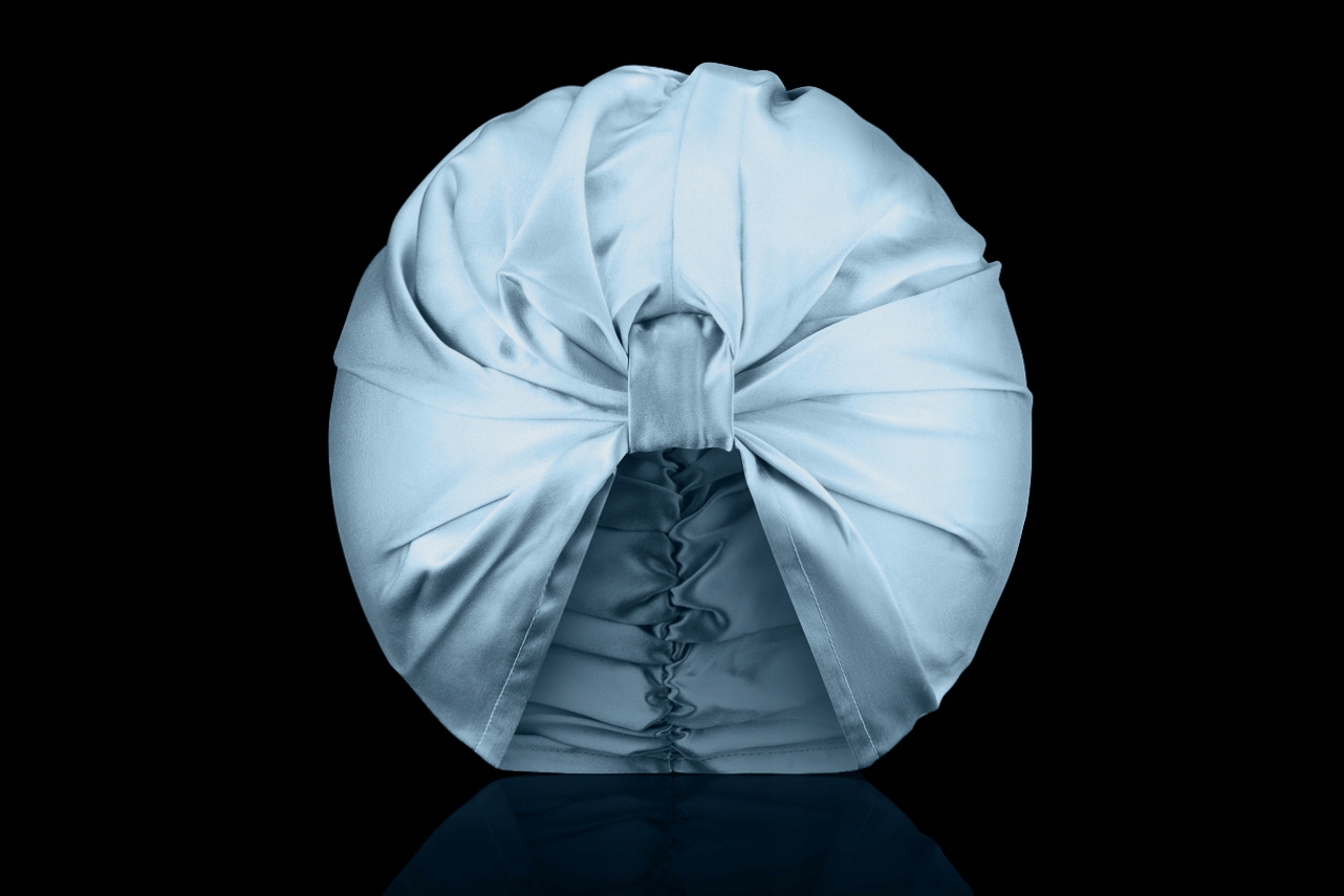 100% Jedwabny DWUSTRONNY Turban Zawój Stylowy Czepek na Włosy Grey Blue Marka inna