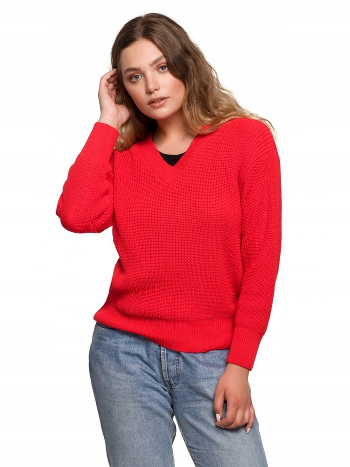 

Eu S/m BK075 Sweter z dekoltem w serek - czerwony