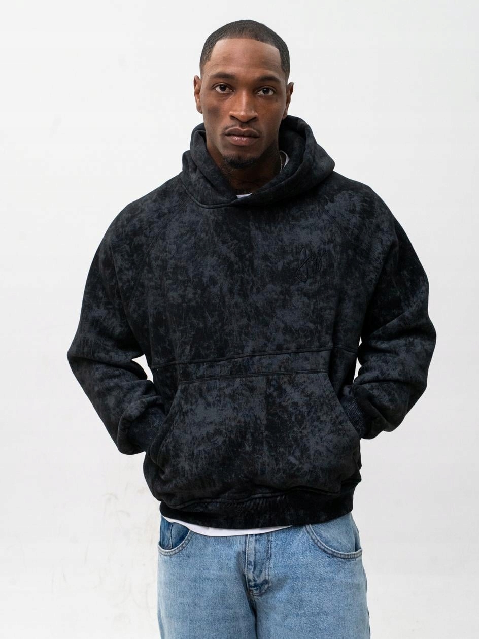 Mikina S Kapucí Oversize Pánská Spraná Černá Jigga Wear Výšivka Tag Acid XXL