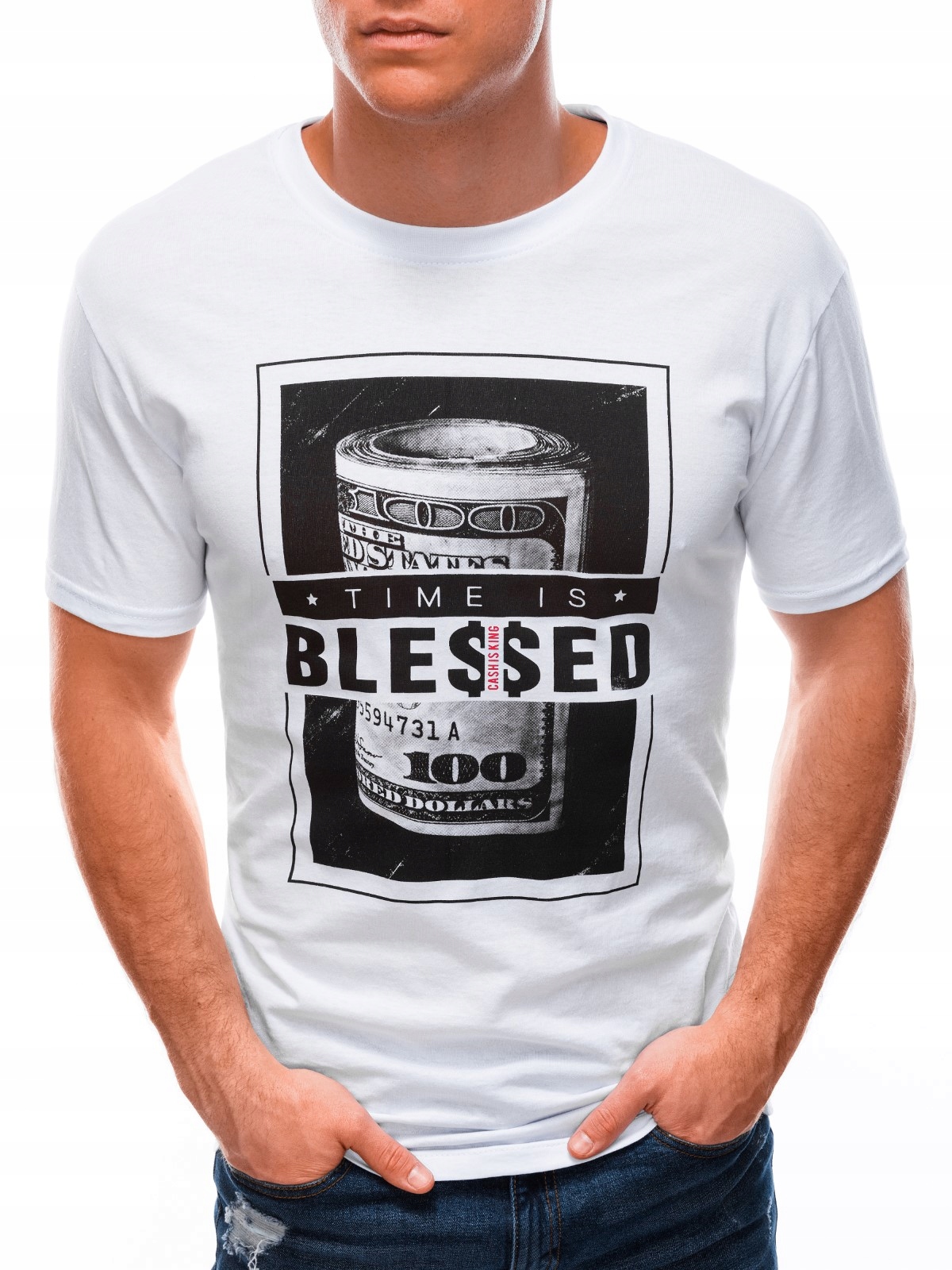 

T-shirt męski z nadrukiem 1601S biały M