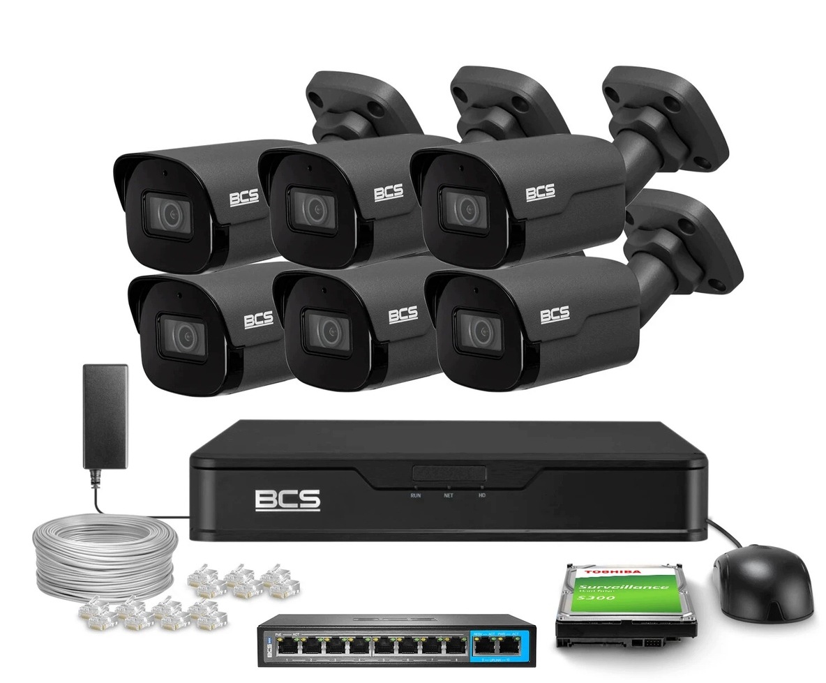 Zestaw Monitoringu 6x BCS-P-TIP25FSR4-AI2-G 5MPX Audio IP67 Bcs