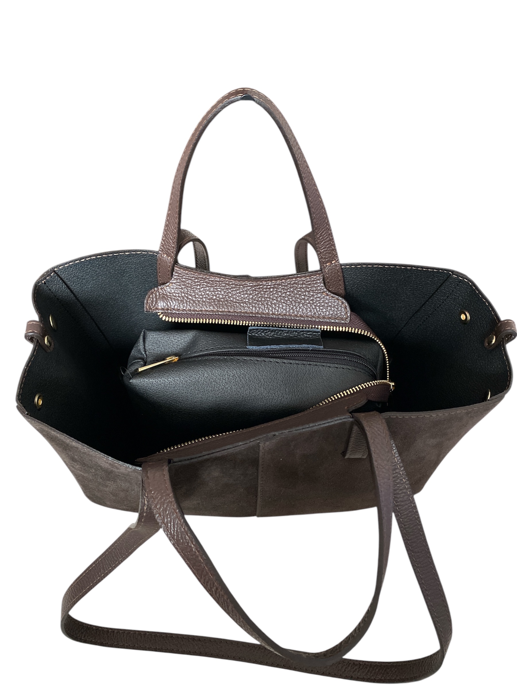 Torebka damska VERA PELLE SHOPPERKA na ramię i do ręki ZAMSZ BRĄZ Kolor brązowy