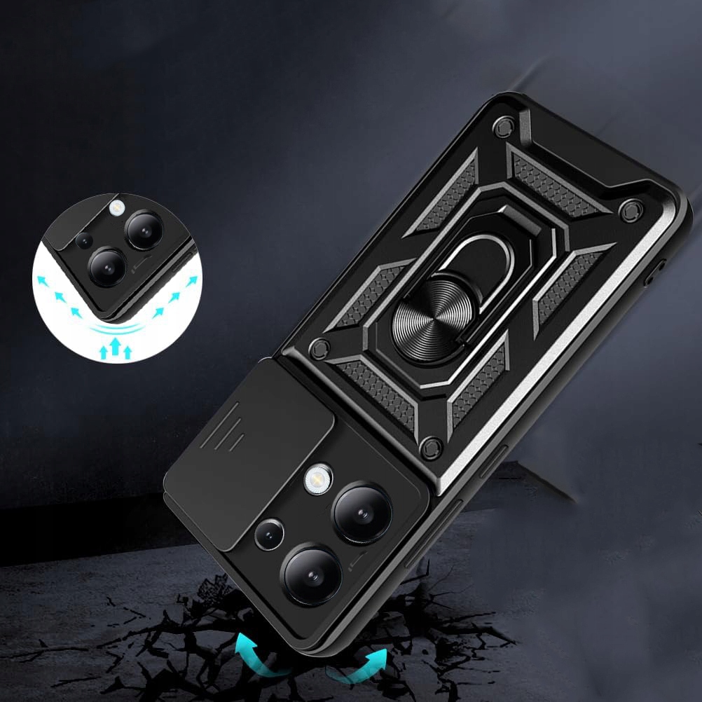 Etui do Xiaomi Redmi Note 13 PANCERNE SLIDE RING PLECKI + SZKŁO 9H Dedykowany model Xiaomi Redmi Note 13 / Note 13 4G