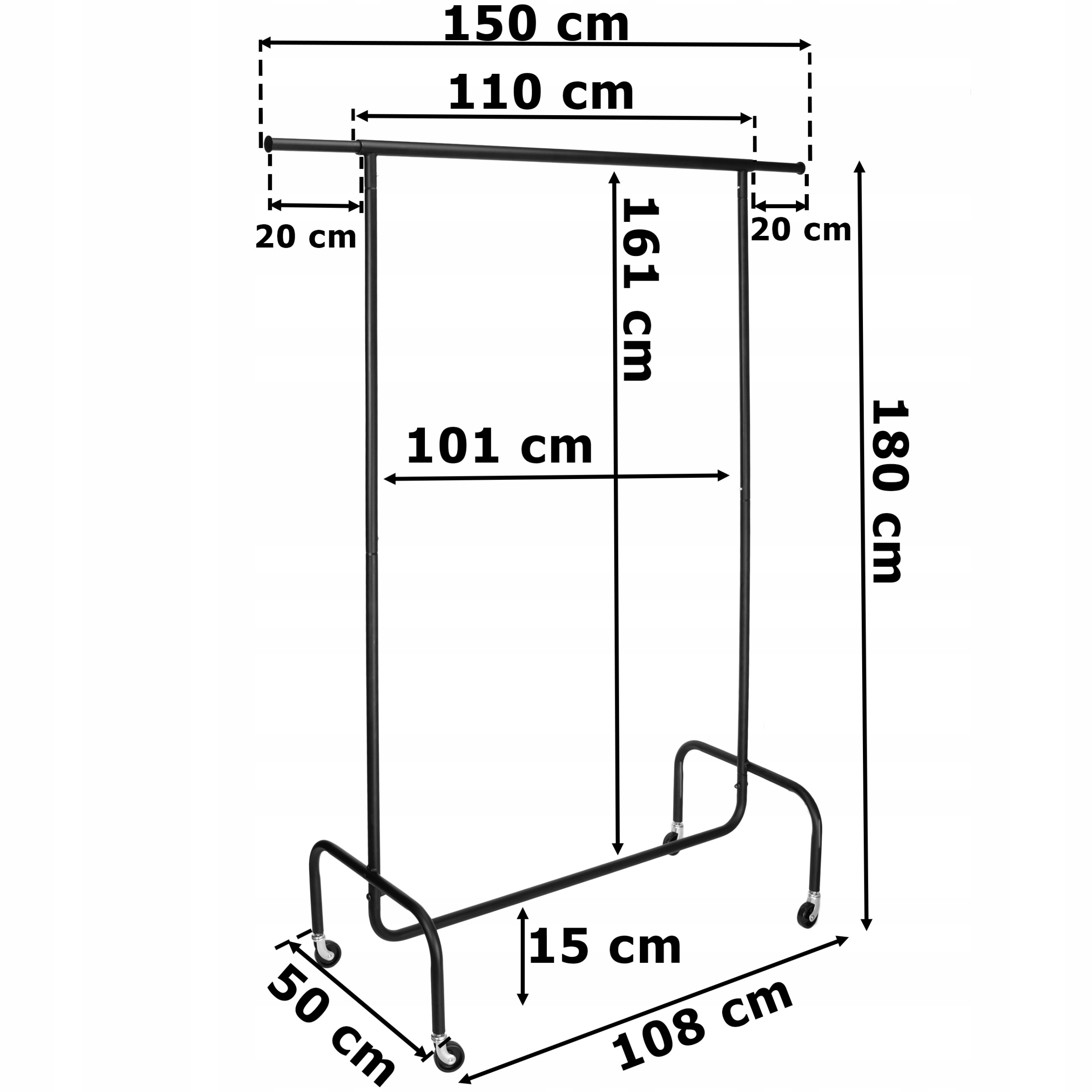 Mobilní Stojanový Věšák Na Oblečení Harun Černý Na Kolečkách, Šatní Skříň