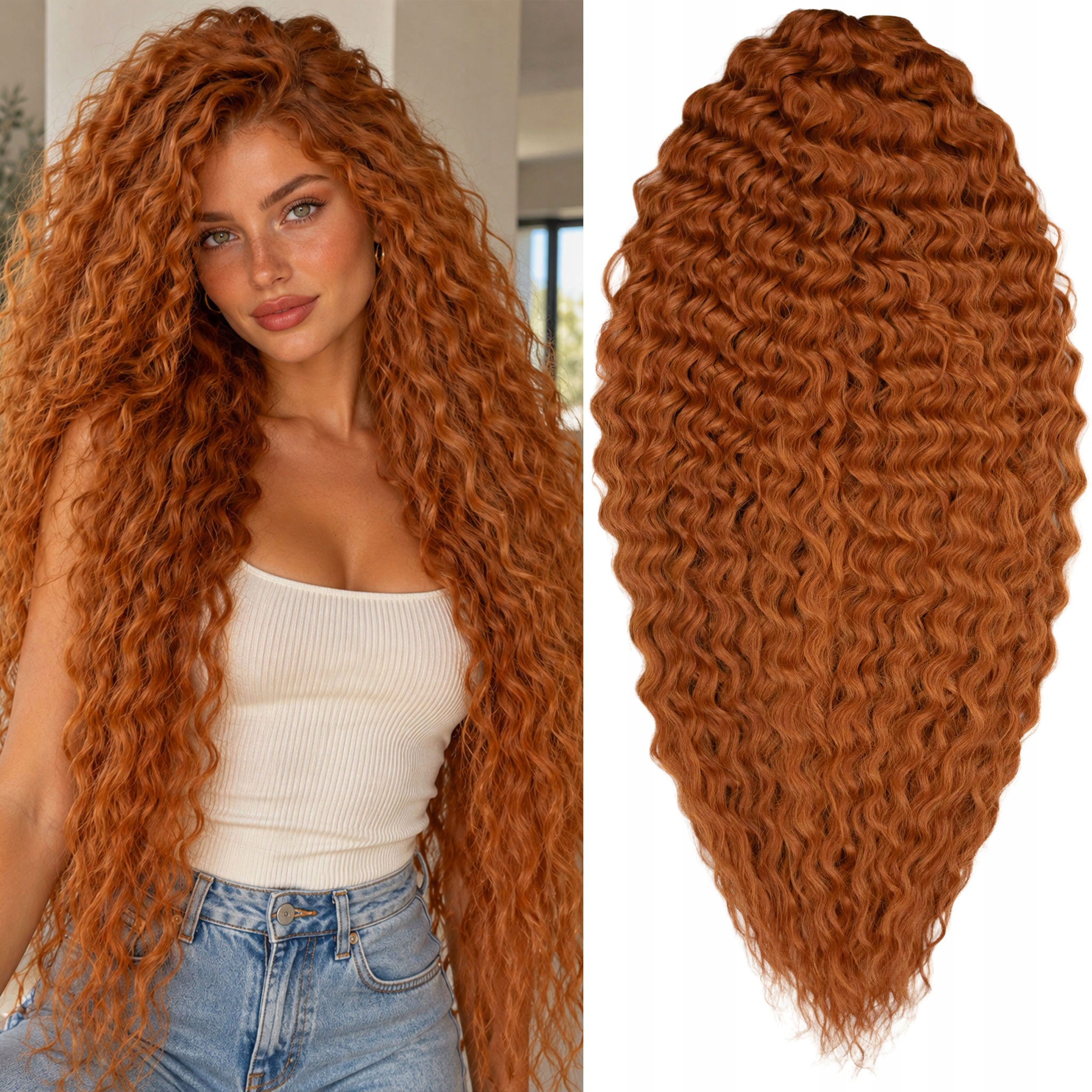 Włosy syntetyczne sztuczne Afroloki Arielki Ariel Plus 400g 76cm rude rudy