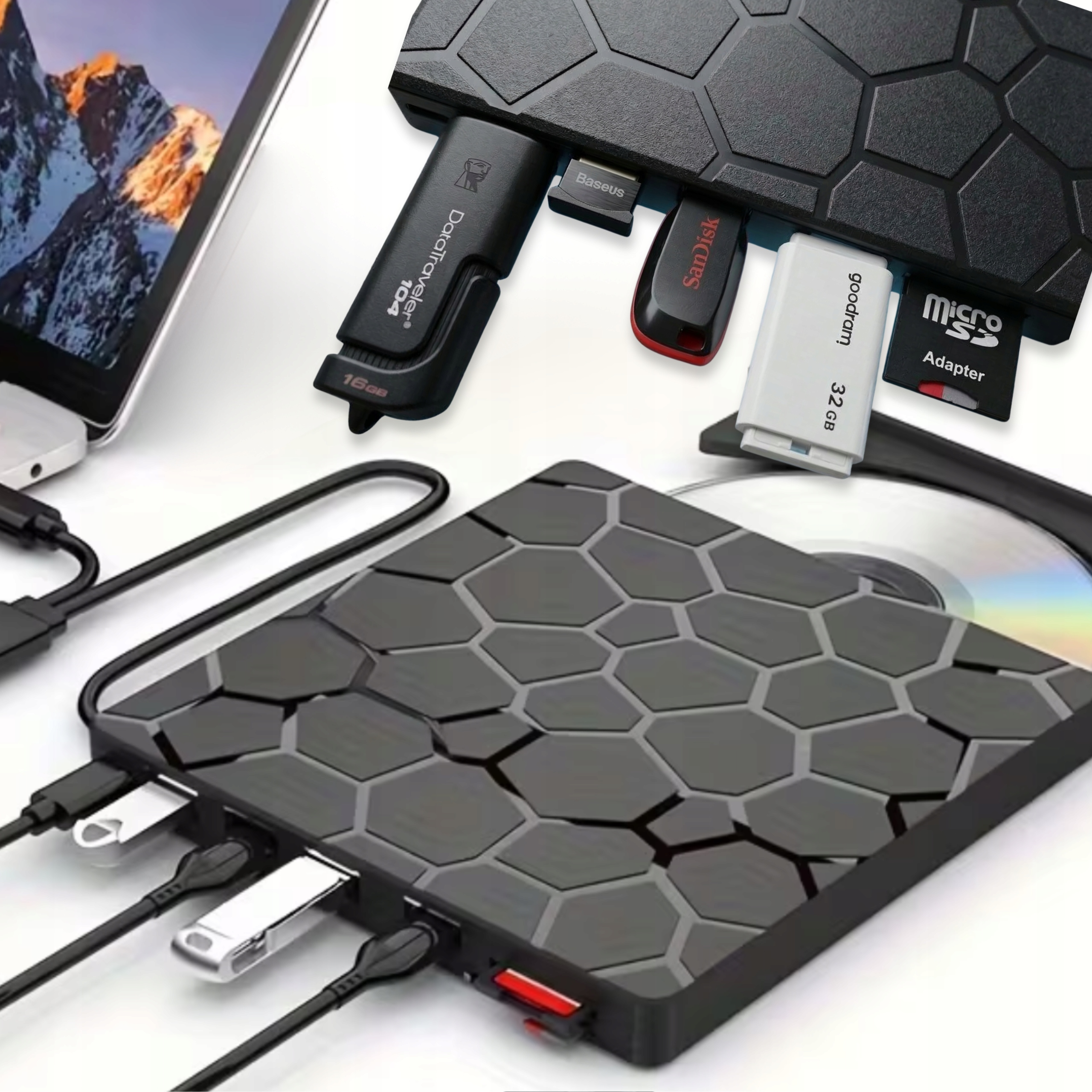 DVD CD Pohon Externá Nahrávačka Prehrávač Dosiek 8v1 Usb-c 3.0 Hub Sd Tf
