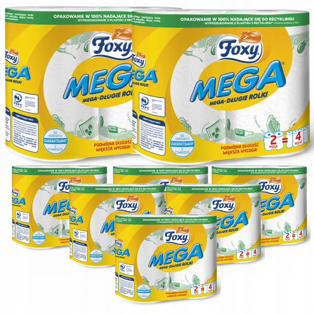 FOXY Ręcznik kuchenny papier MEGA DŁUGIE ROLKI 2szt. x 8 opakowań
