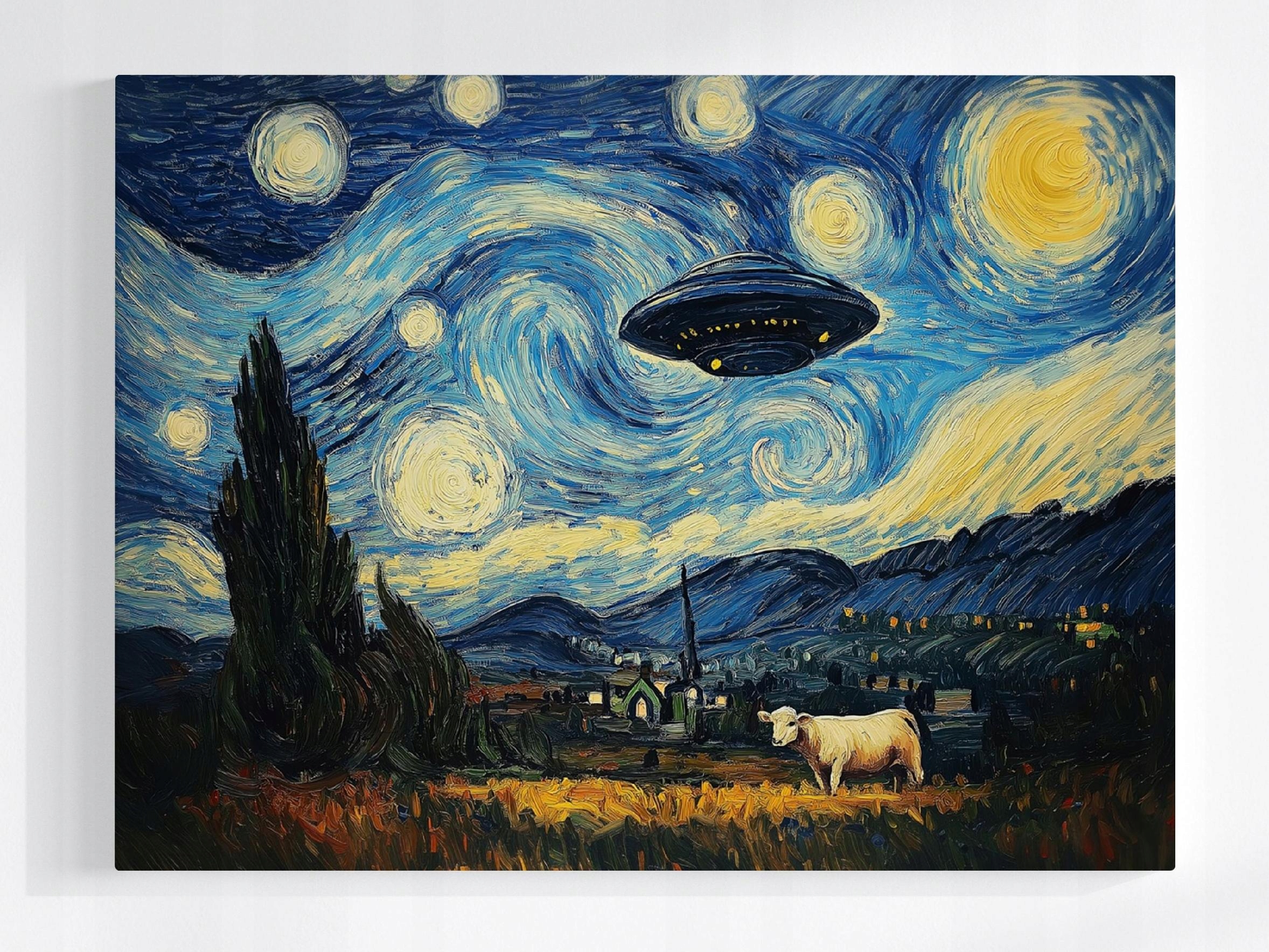 Plakát Van Gogh Hvězdná Noc Ufo Mimozemšťané Kráva 100x75