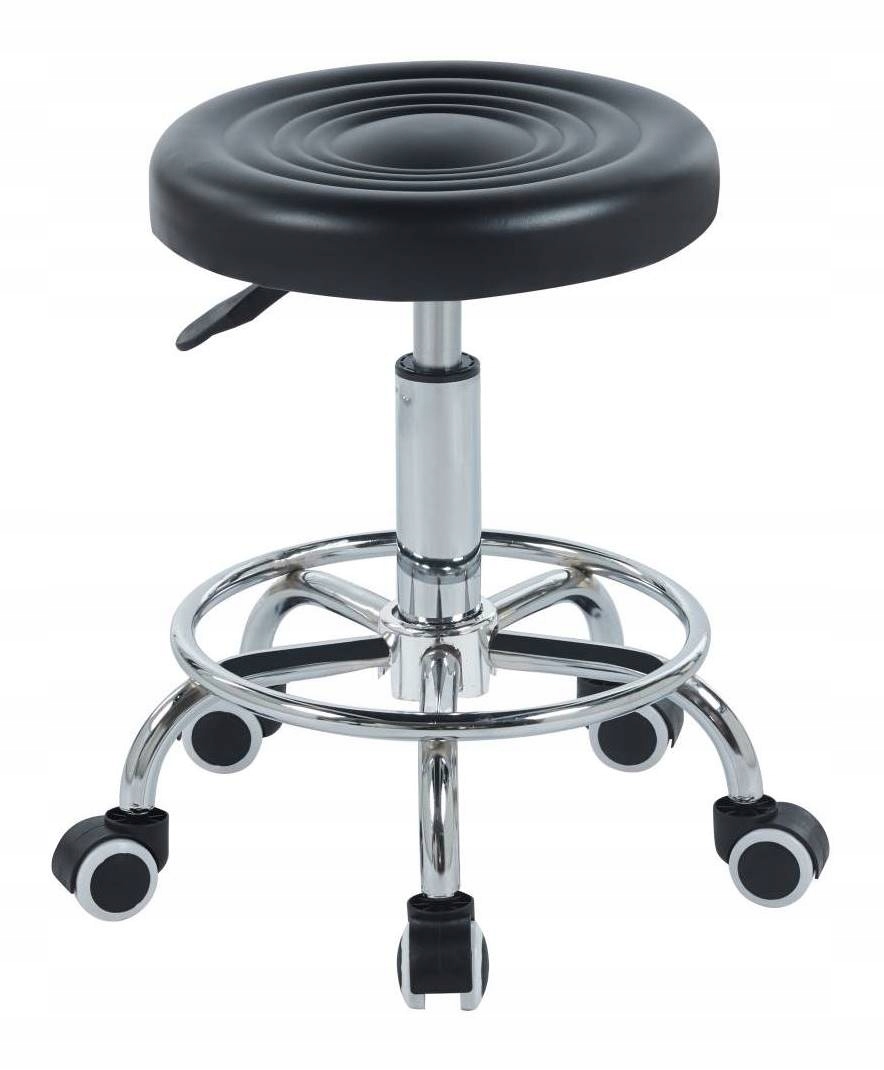Taboret Kosmetyczny Obrotowy Czarny Krzesło Regulowane Ekoskóra Noir