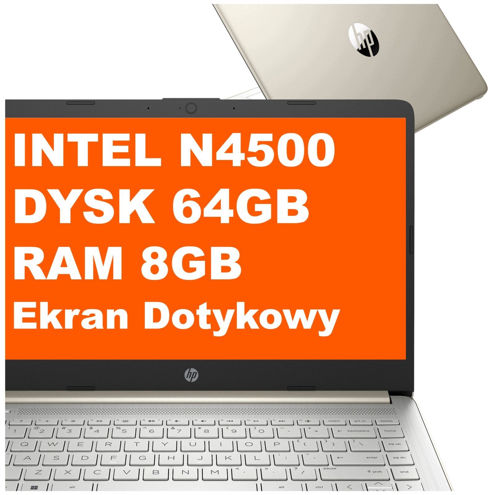 Laptop Hp 14-dq Intel N4500 8GB 64GB eMMC Intel Uhd 14" Hd Dotyk W11 Złoty