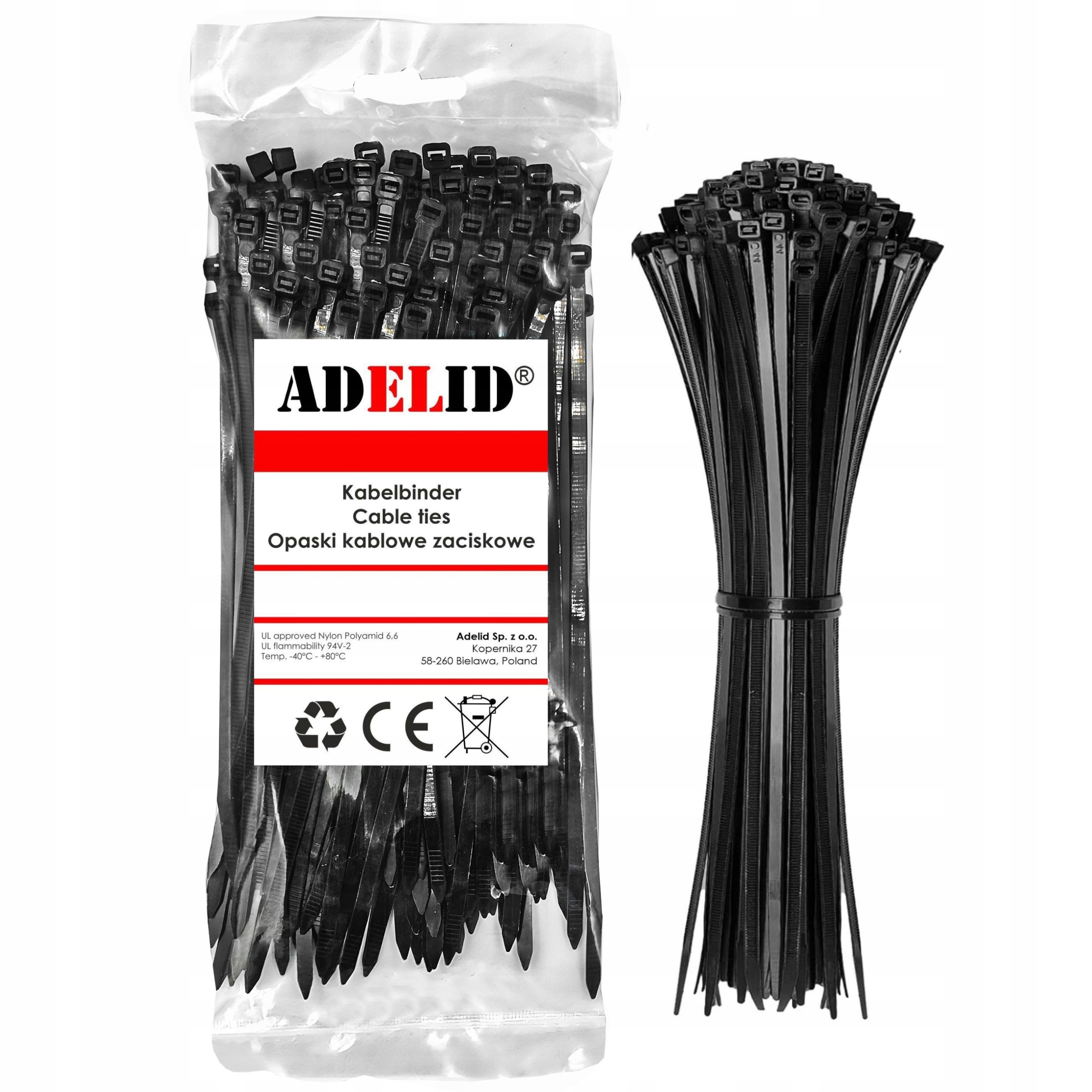 Mocne Opaski Zaciskowe Kablowe Trytki Czarne Taśma 7,6X350 100 Szt