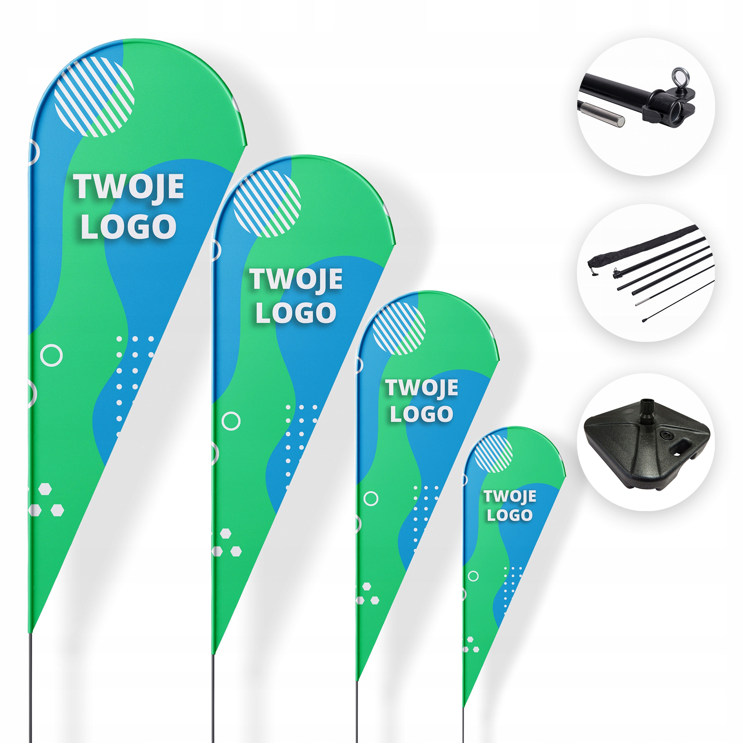 FLAGA REKLAMOWA WINDER DROP 2,3m + MASZT 3,4m + PODSTAWA WODNA + PROJEKT