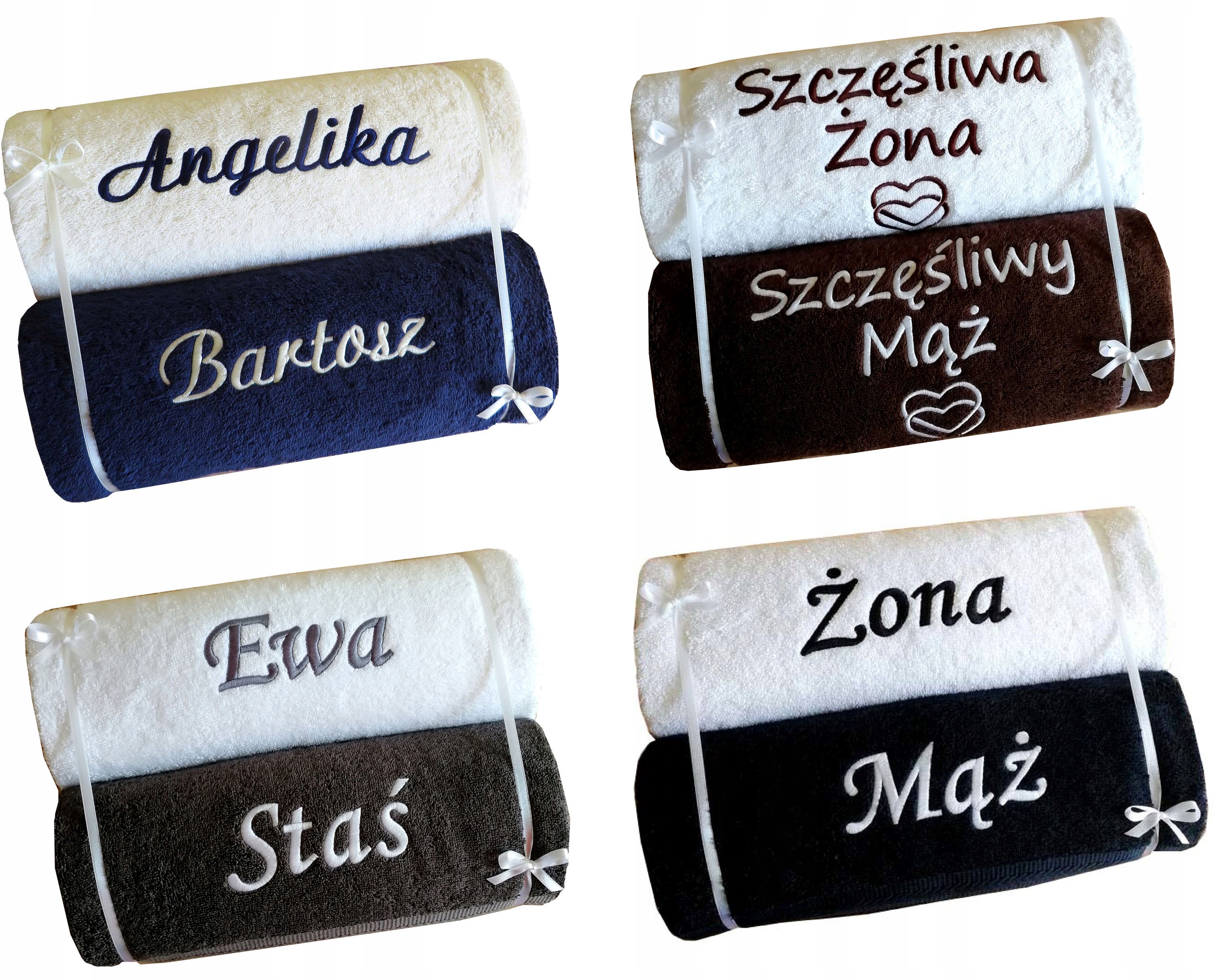 Ręczniki z NAPISEM haft IMIĘ prezent ŚLUB ROCZNICA Marka Szydełkowa Kraina