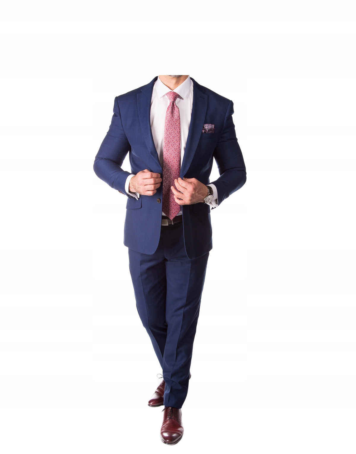 Pánský jednořadý oblek, modrý, s jemným kostkovaným vzorem Slim 182/104/90