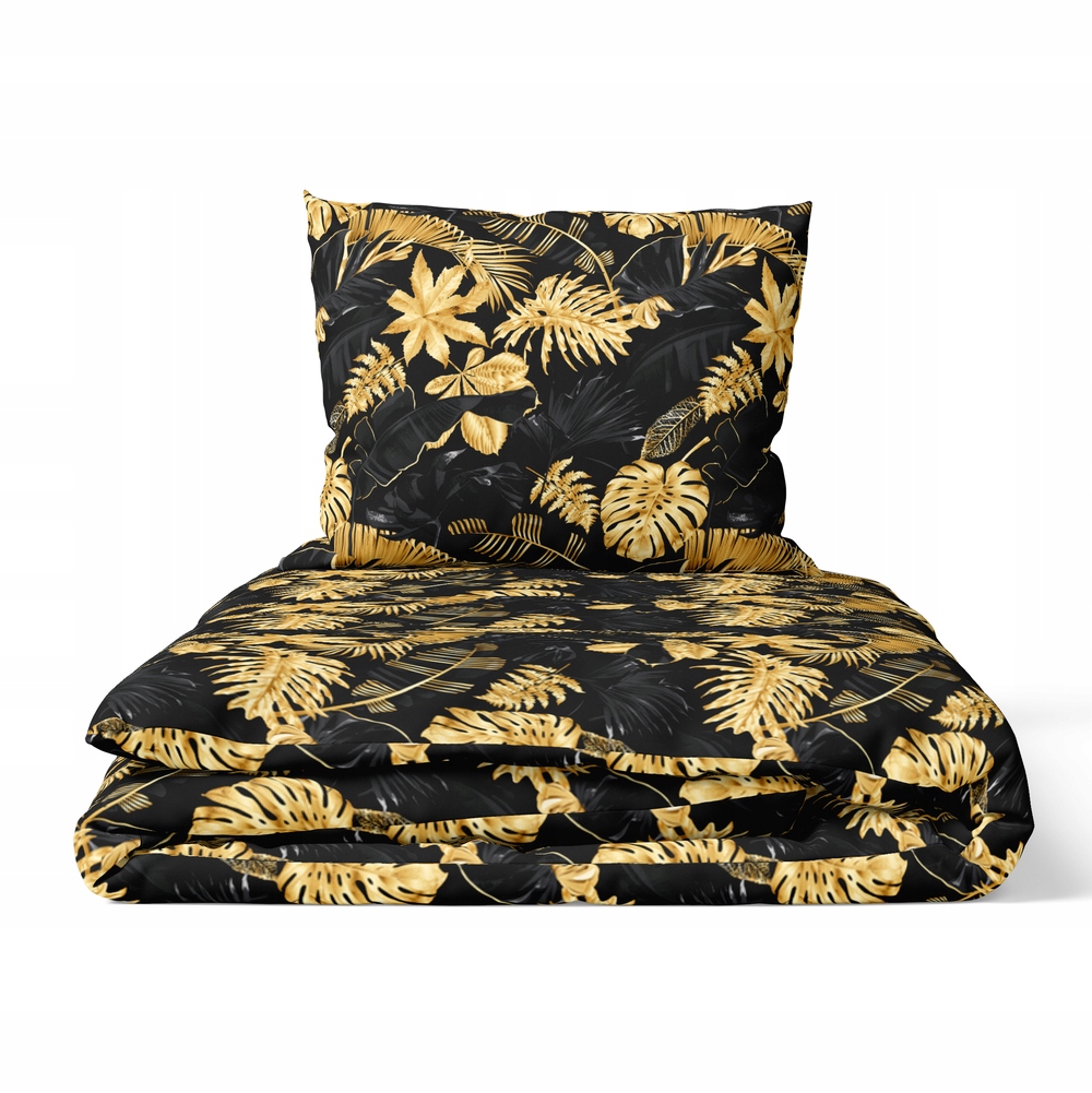 Povlečení 140 x 200 cm, 70 x 80 cm, 140 g/m2, bavlna 100 % 3D listy, zlato černá barva