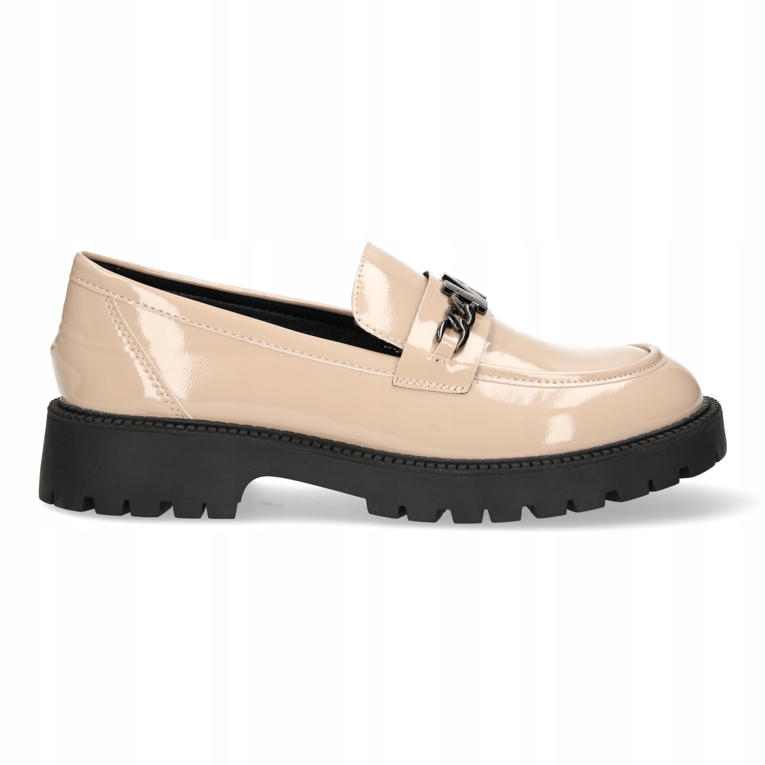 MOKASYNY DAMSKIE VINCEZA NA PŁASKIM OBCASIE Z OZDOBĄ BEŻOWE LAKIEROWANE 37 Nosek okrągły