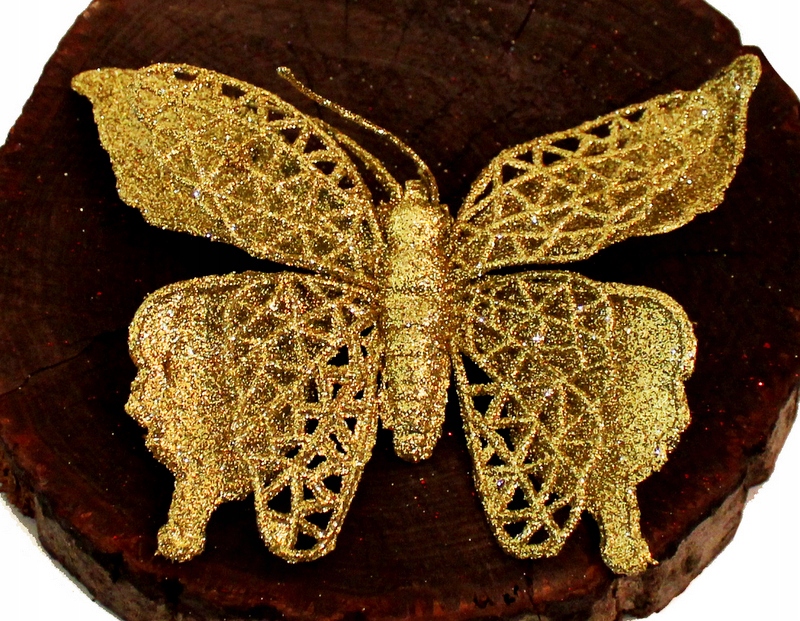 

Motyl Ażurowy Z Brokatem, Złoty 9/12 cm
