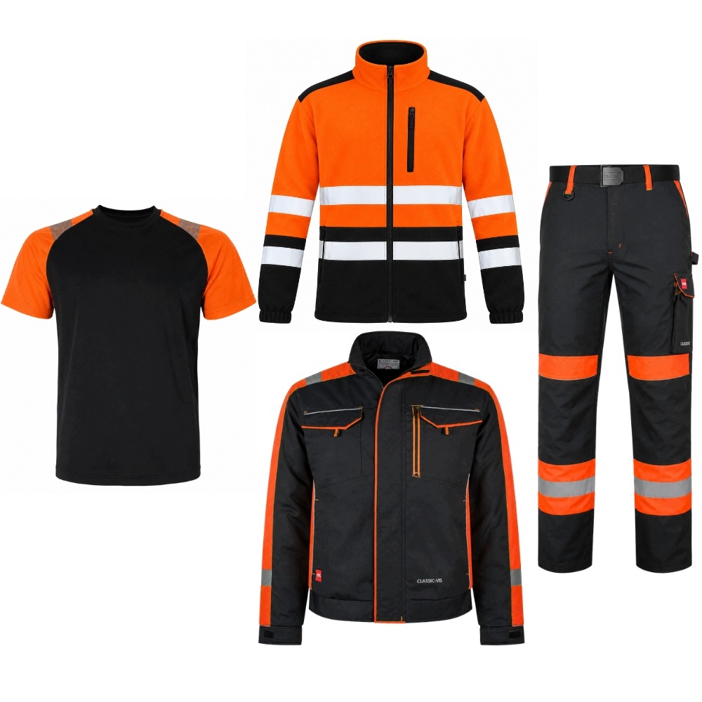 Kompletní sada reflexního Pracovního Oblečení Kalhoty polar Tshirt mikina 62