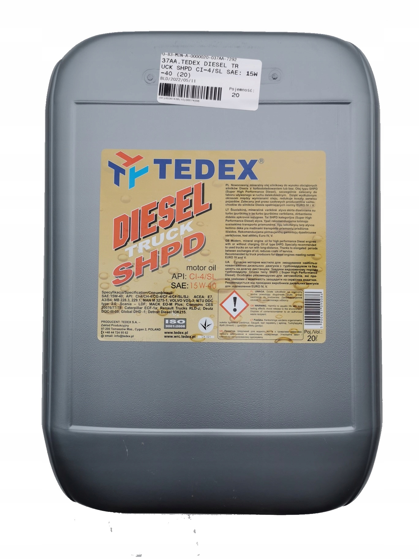 

Olej Tedex Diesel Truck Motor Oil CI-4 15W-40 20L