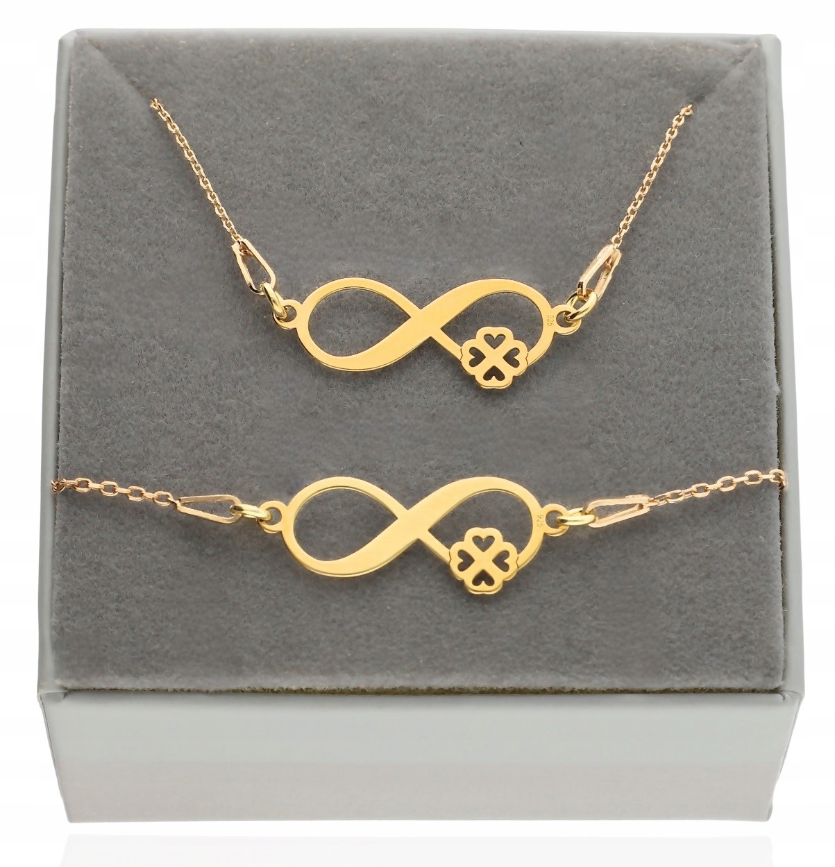 Zlatý komplet nekonečno čtyřlístek komplet s jetelem Gravírování 925