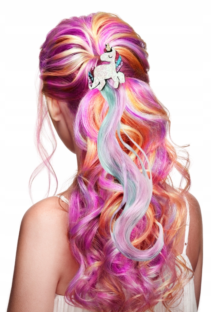 MEGADIDI Włosy TĘCZOWE JEDNOROŻEC klamra DOCZEPIANE Stan opakowania oryginalne