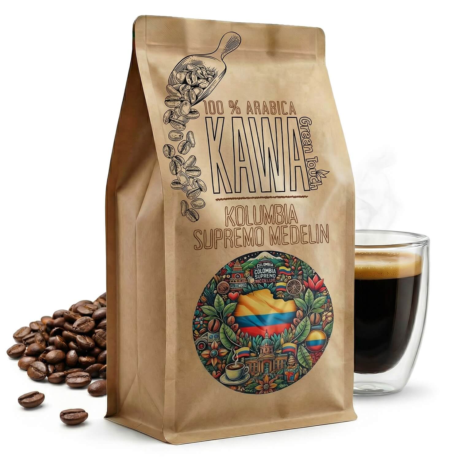 Levně Káva Zrnková Kolumbie Supremo Medelin 100% arabica 1 kg Green Touch