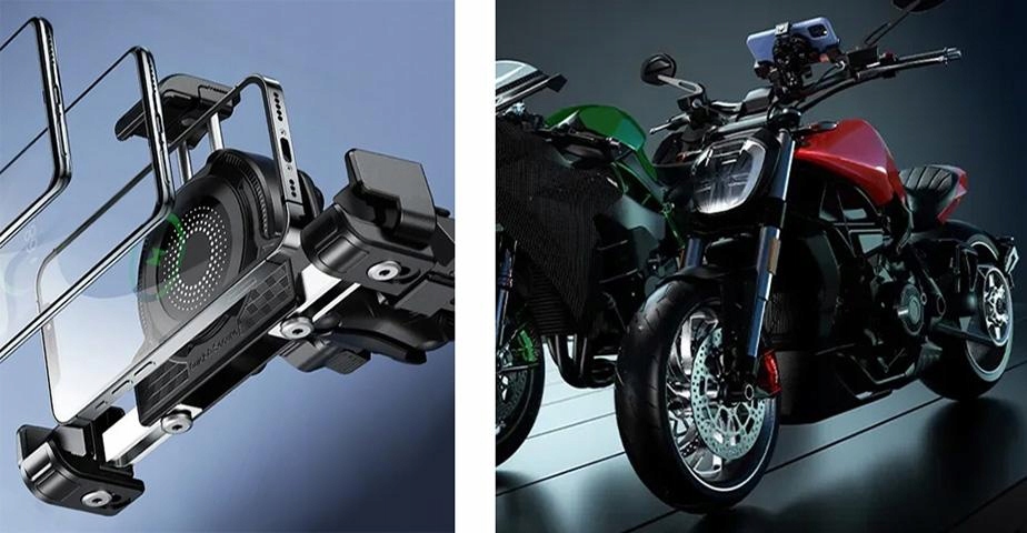 Antivibračný držiak na motocykel s nabíjačkou na telefón R23W-PD-BT