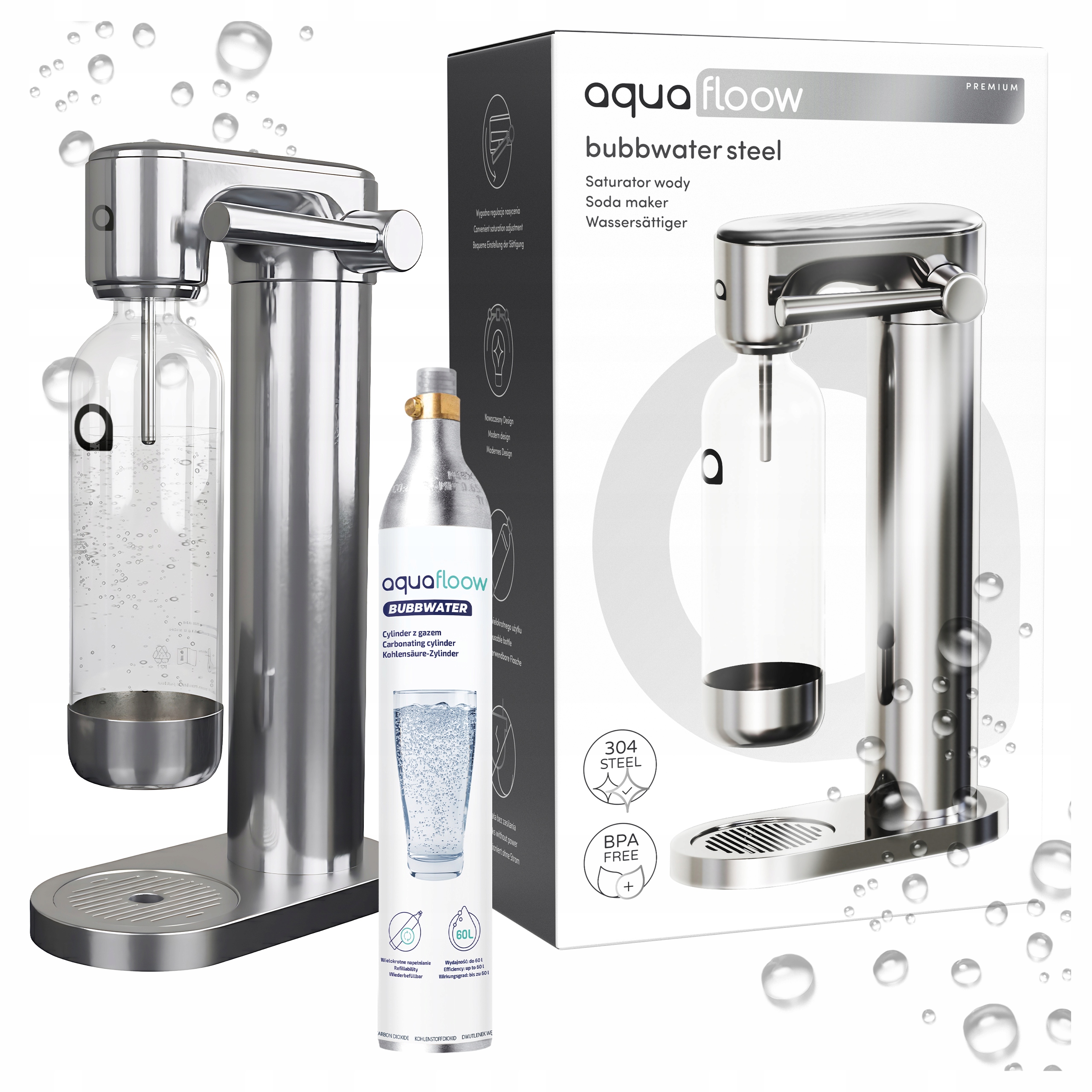 Stalowy Saturator Aquafloow Plastikowa Butelka Na Wodę Cylinder CO2 Zestaw