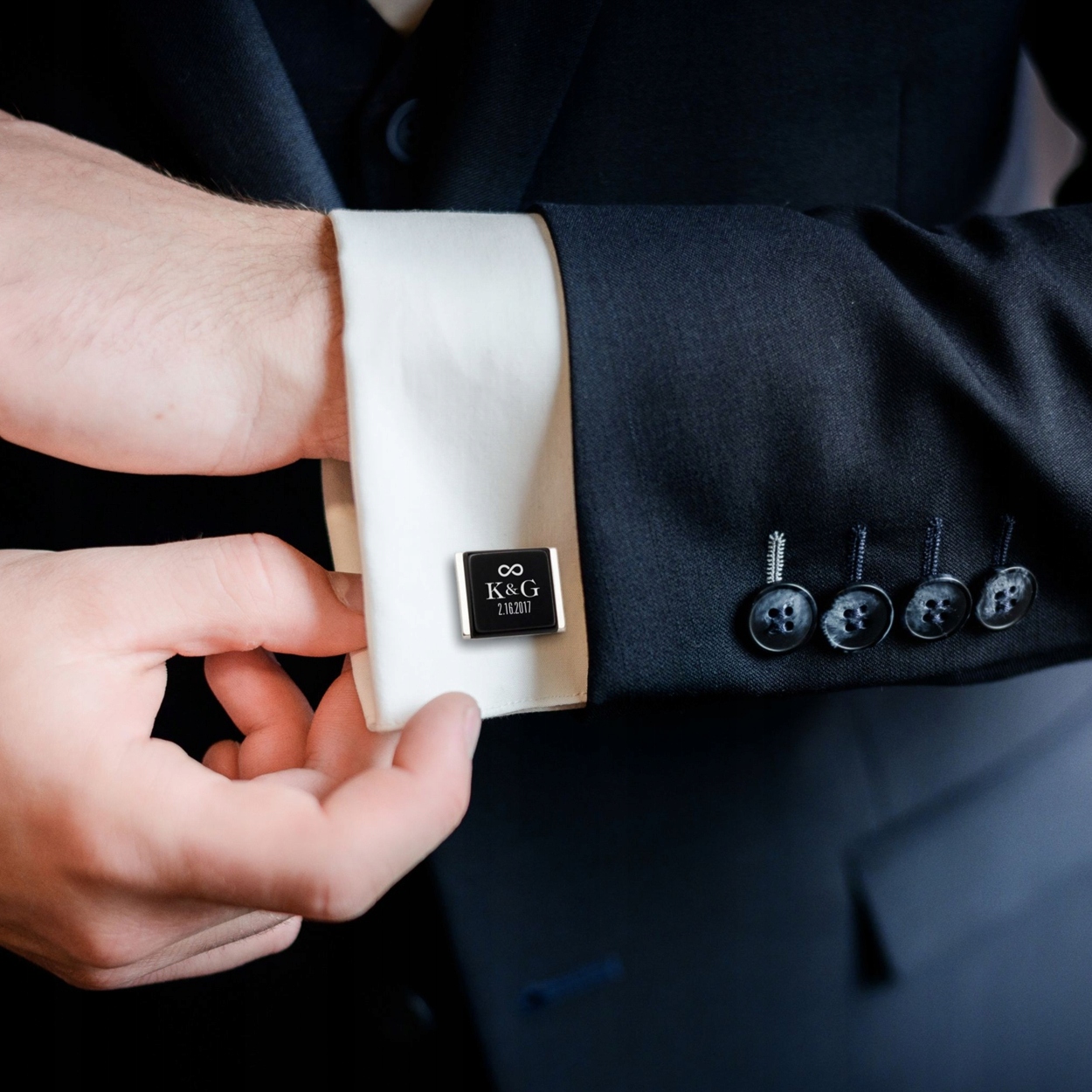 Ślubne spinki do mankietów z Inicjałami/Datą Ślubu Próba srebra 925