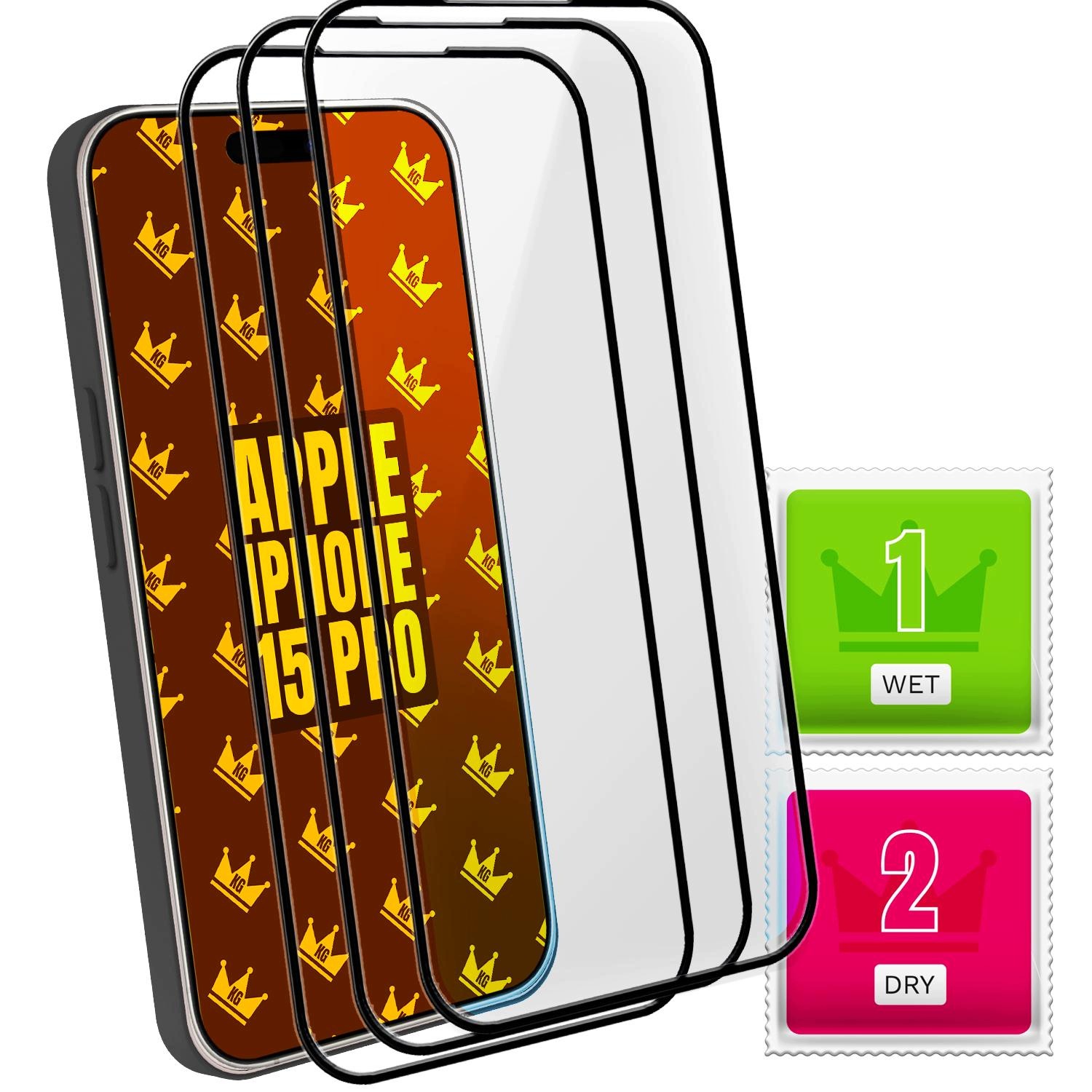 3-PAK Szkło Matowe Do Apple iPhone 15 Pro (Pełne, Ochronne, Szybka)